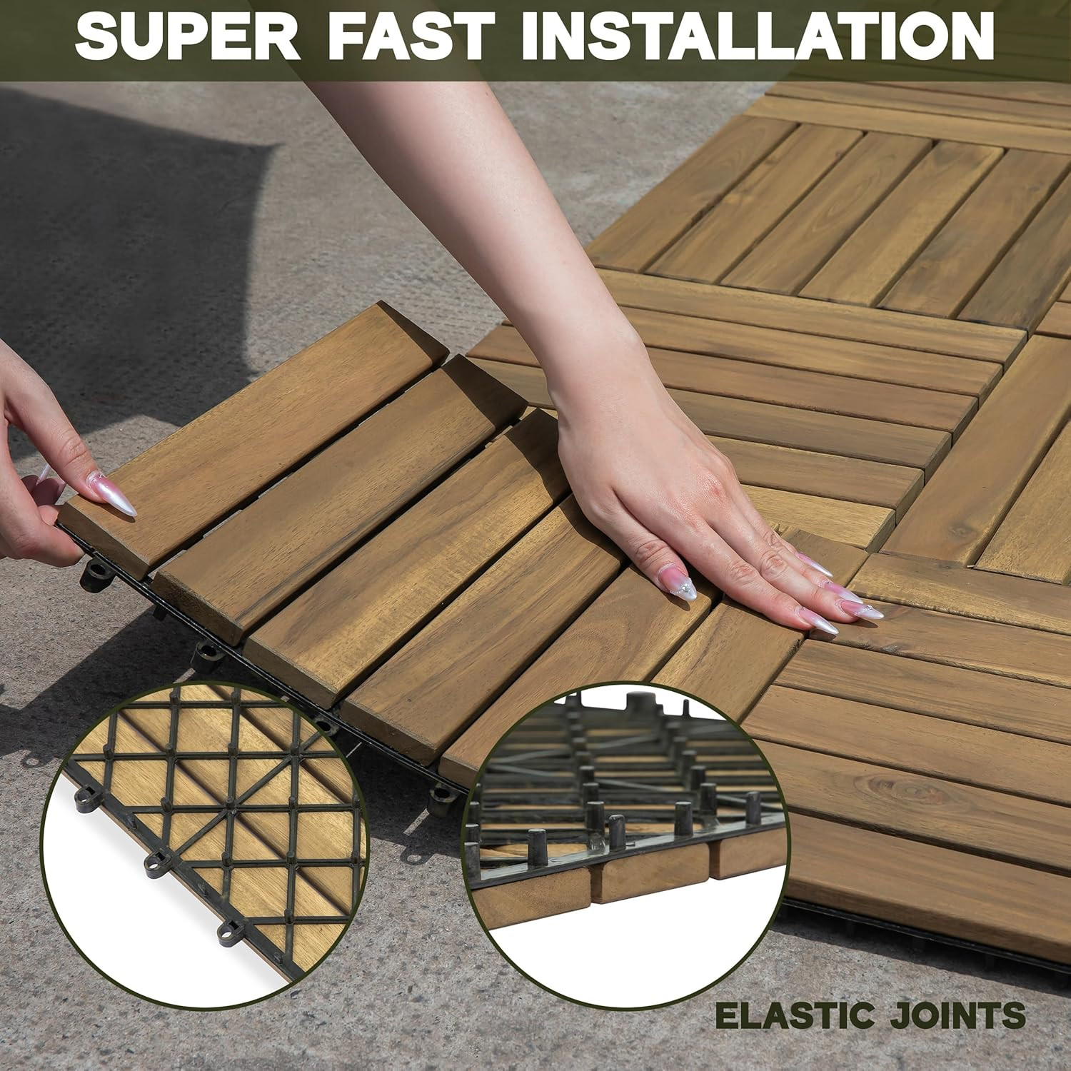 Acacia Wood Deck Tiles 9 Pcs Interlocking Snap Flooring Patio Balcony Pool