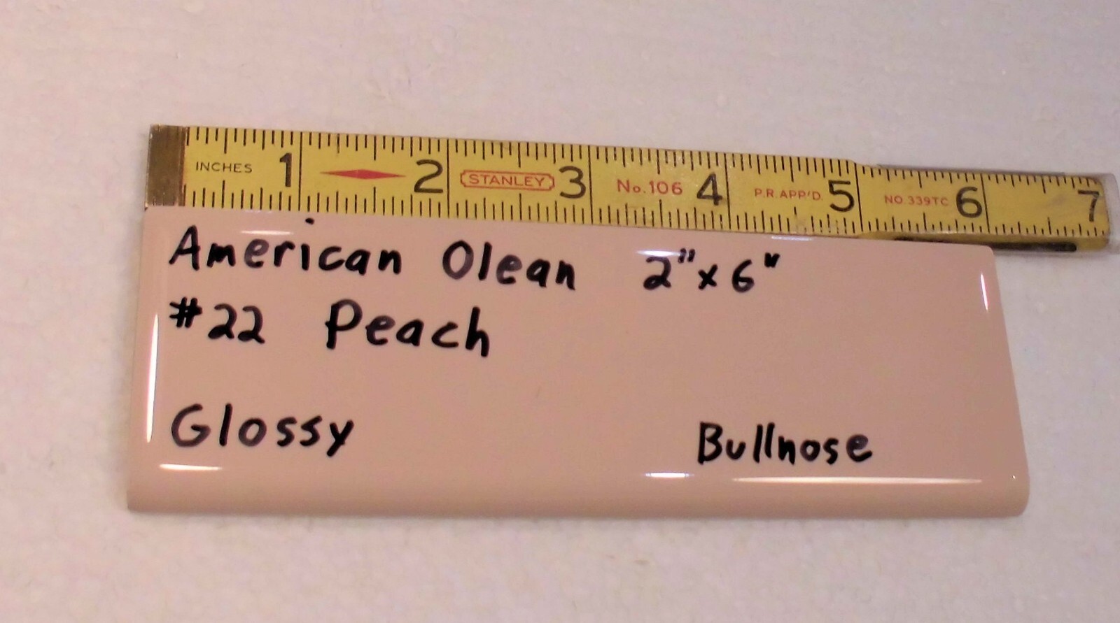 1 pc. *PEACH COLOR* Ceramic Bullnose Tile 2” X 6” By American Olean, NEW STOCK