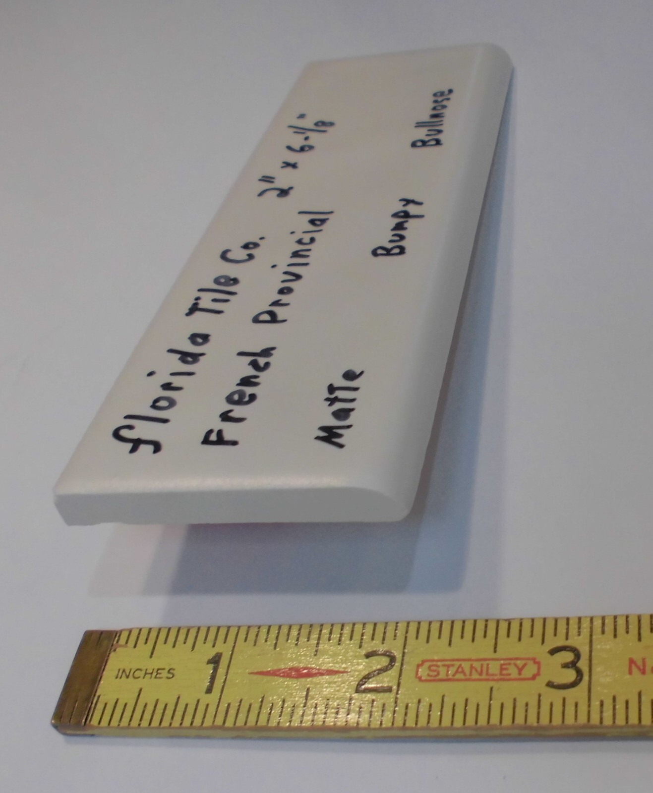 1 pc. French Provincial – very light tan: Bullnose Ceramic Tile by Florida Co.