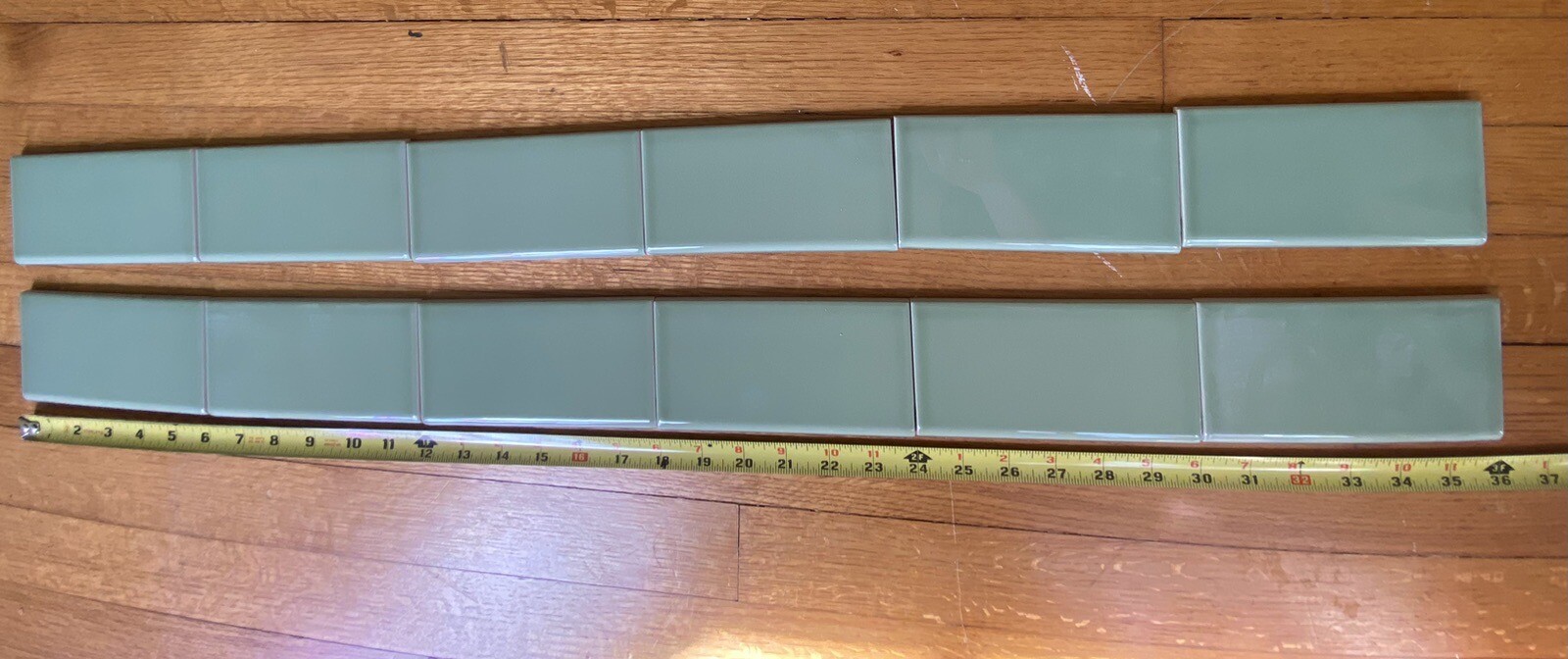 Sage Green Subway Tile Bullnose 12 pieces 6 Linear Feet 6″ by 3″ Fired Earth