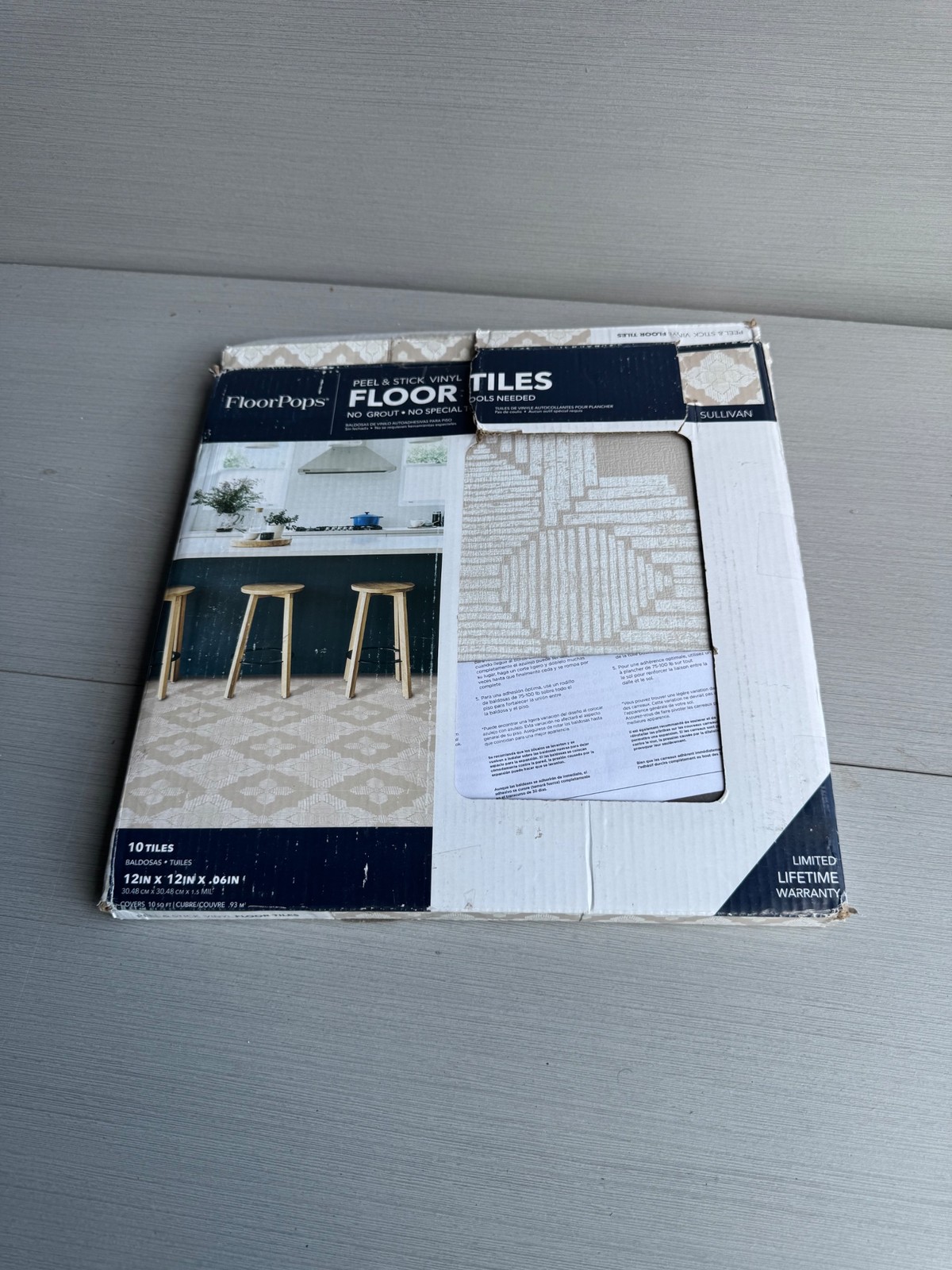 FloorPops Peel Stick Vinyl Floor Tiles Sullivan 10 Tiles 12in x12in Beige Pack