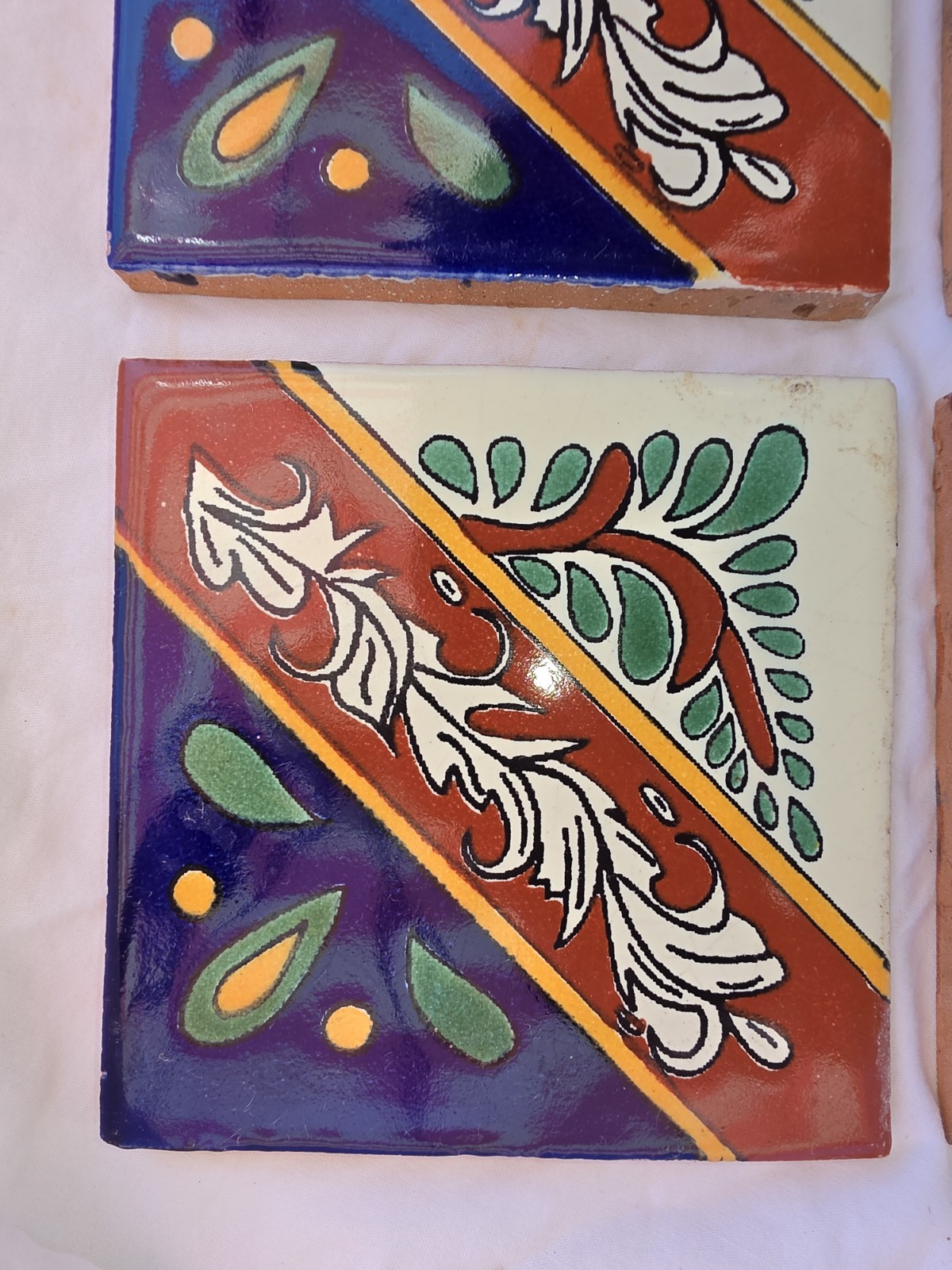 Lot of 4 Hand-Painted Mexican Mosaic Tiles 4×4 Talavera – Zandra Hand Painted