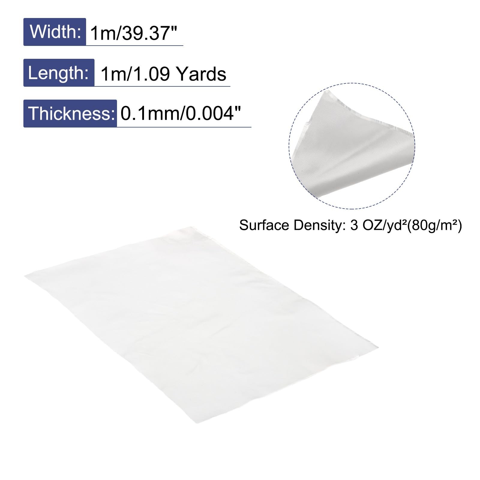 MECCANIXITY Fiberglass Cloth 3 OZ/80g 1m(1.09 Yards) x1m x 1mx1mx0.1mm, White