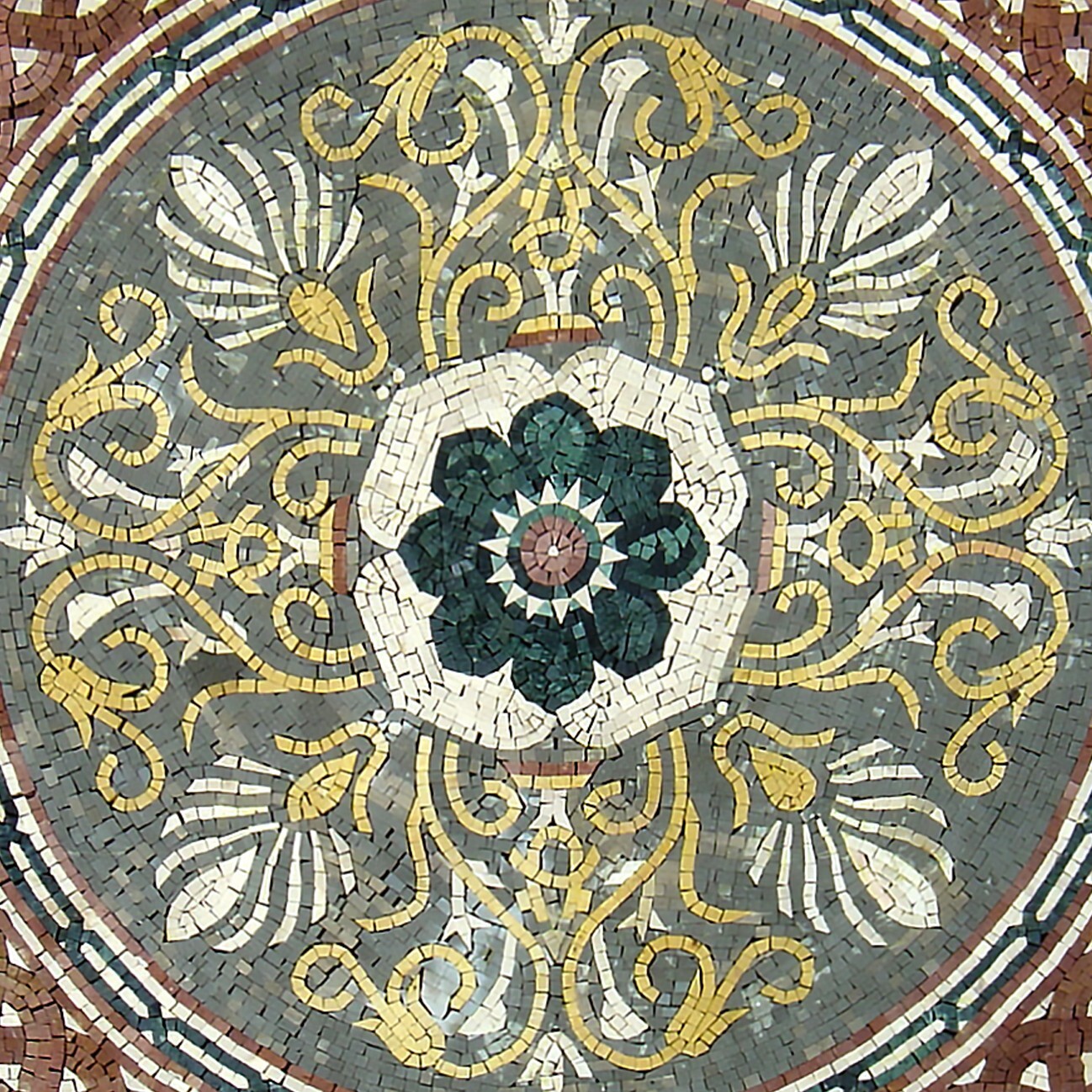 Handmade Gold and Green Bordered Mosaic Medallion