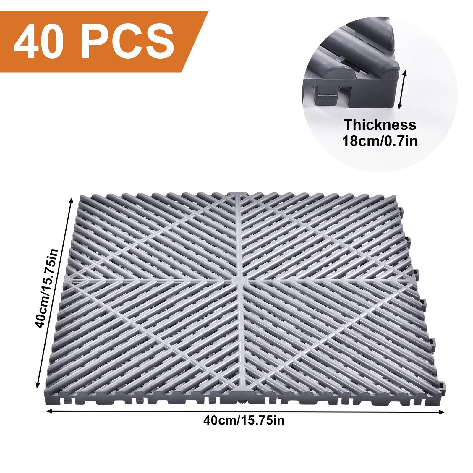 40 Packs Interlocking Garage Floor Tiles Vented Water Drainage 15.75×15.75”