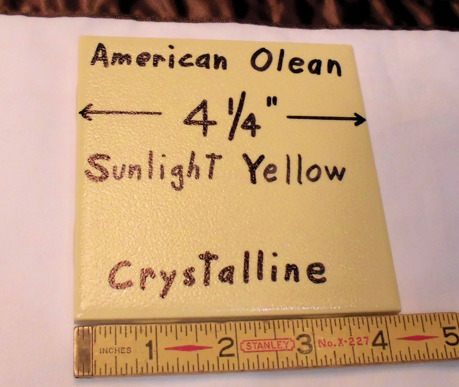 1 pc. *Yellow* Ceramic Tile Crystalline Glazed by American Olean 4-1/4″ NOS