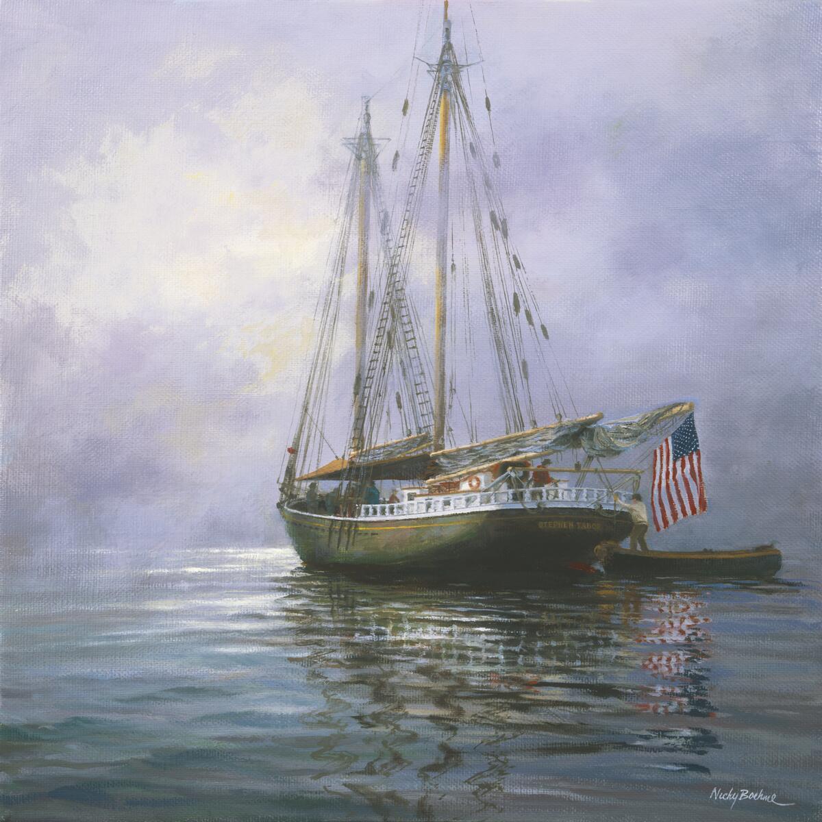 Ceramic Backsplash Tile Mural Nautical Sailing Ship – In the Still at Dawn