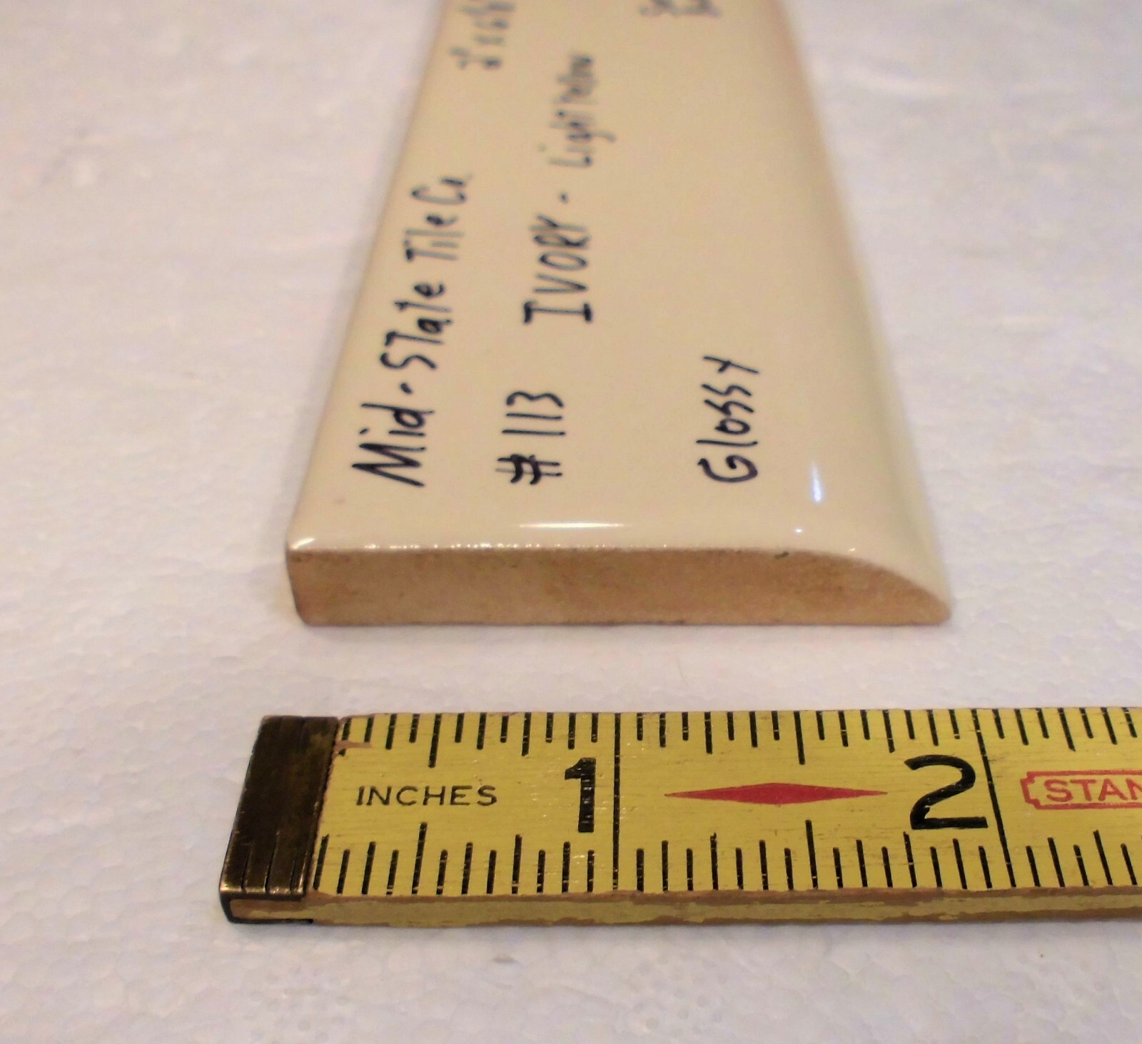 1 pc. Glossy *Ivory* 2” X 6” Bullnose Surface Flat Ceramic Tile, Light Yellow
