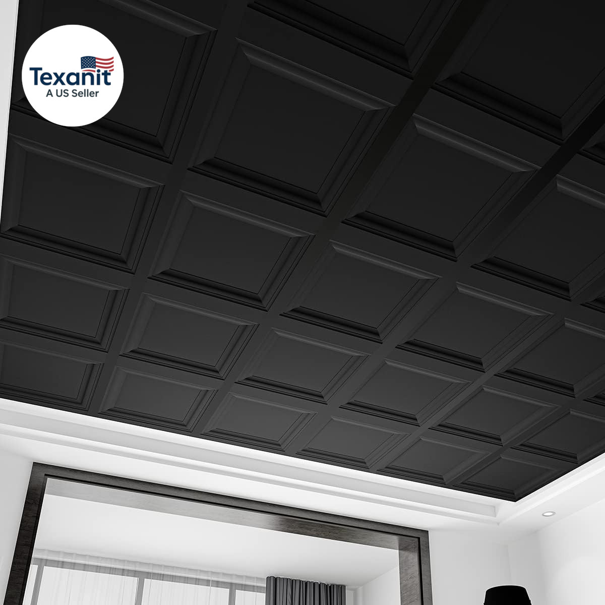 24-Pack Square Drop Ceiling Tile 2Ft X 2Ft in Black, PVC Ceiling Panel 24 X 24In