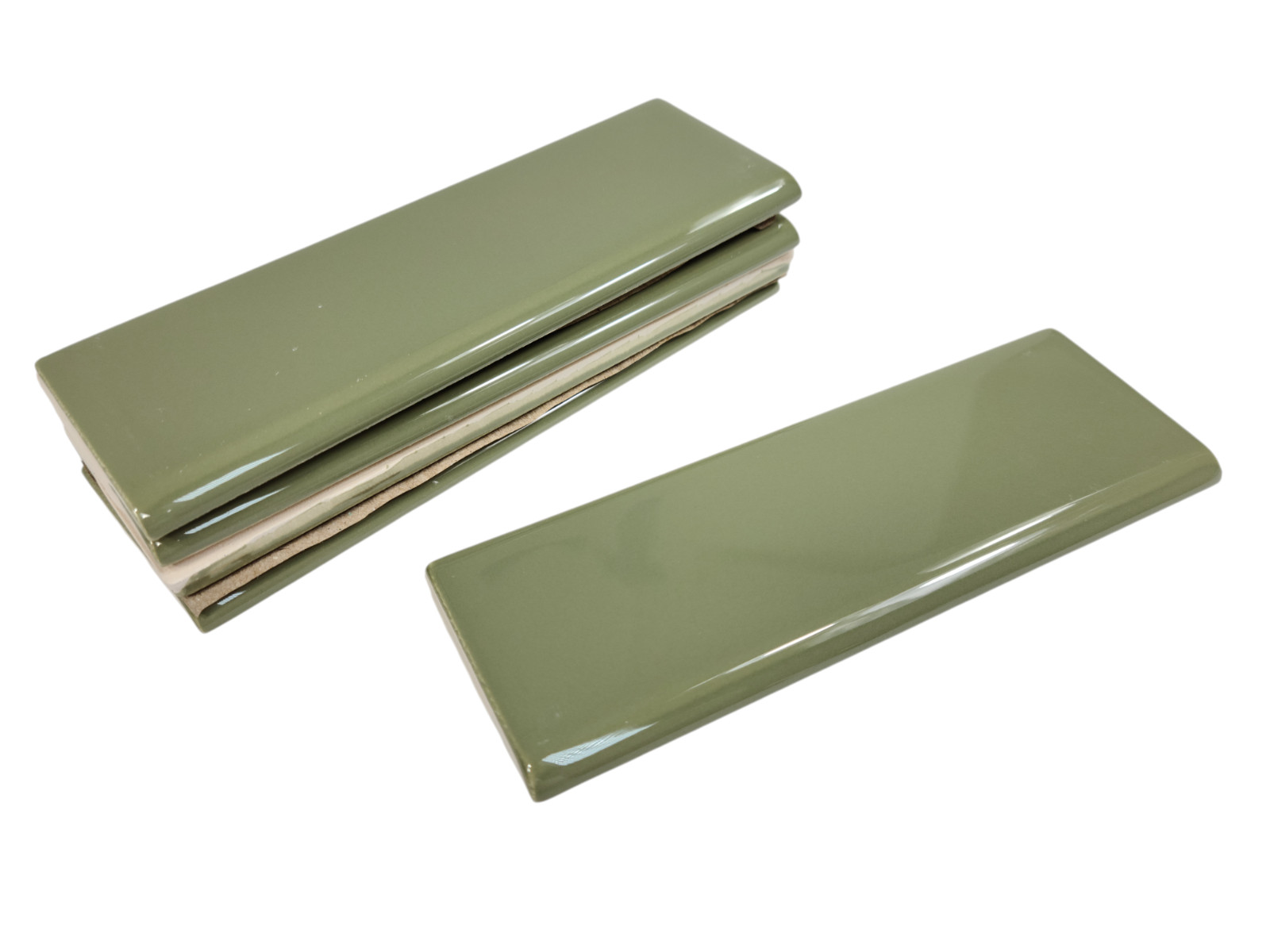 Avocado Green Ceramic Tile Bullnose Subway Backsplash Trim Mid Century Modern
