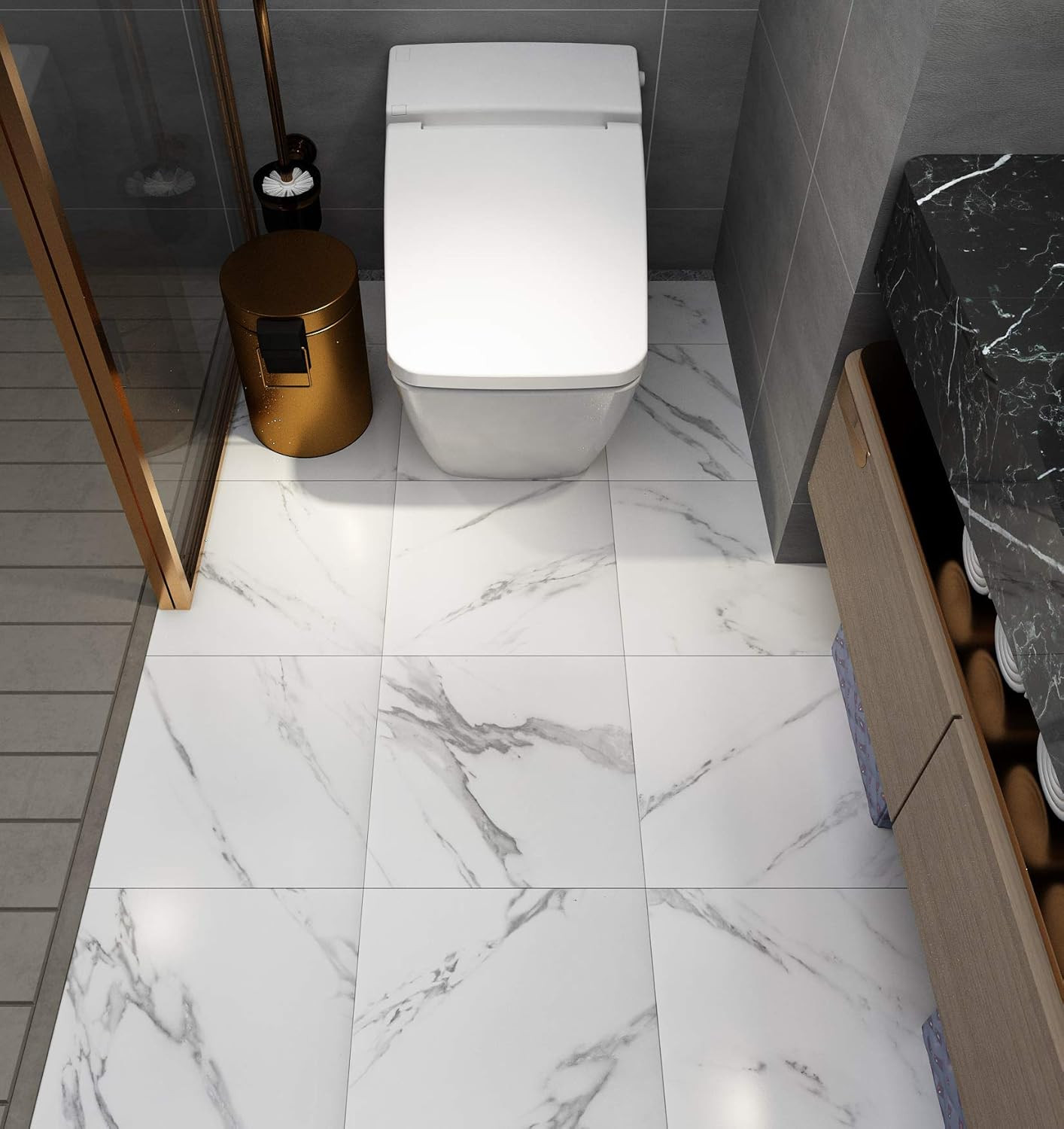 Peel and Stick Floor Tile 12 X 12 in White Marble Vinyl Flooring 4 Pack