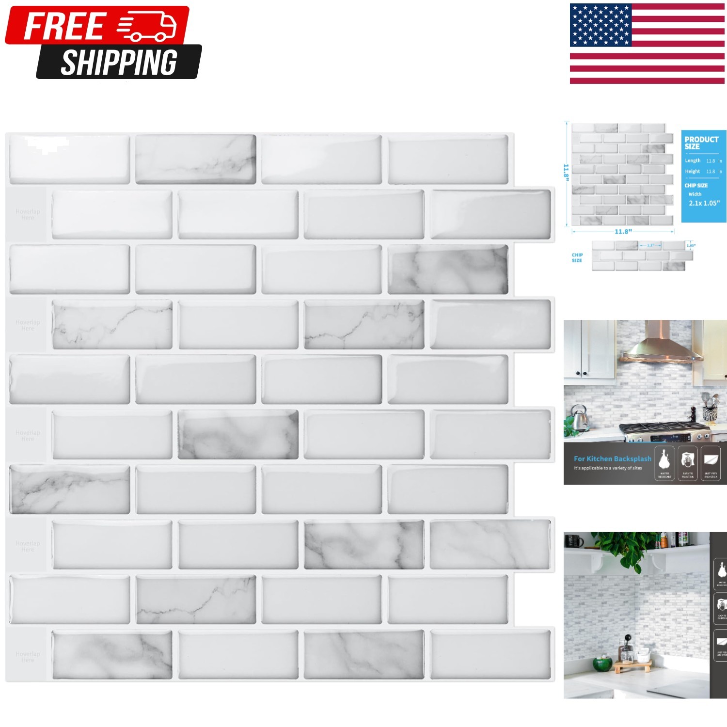 Effortless Elegance: 10-Piece Peel and Stick White Marble Tile Set – 12×12