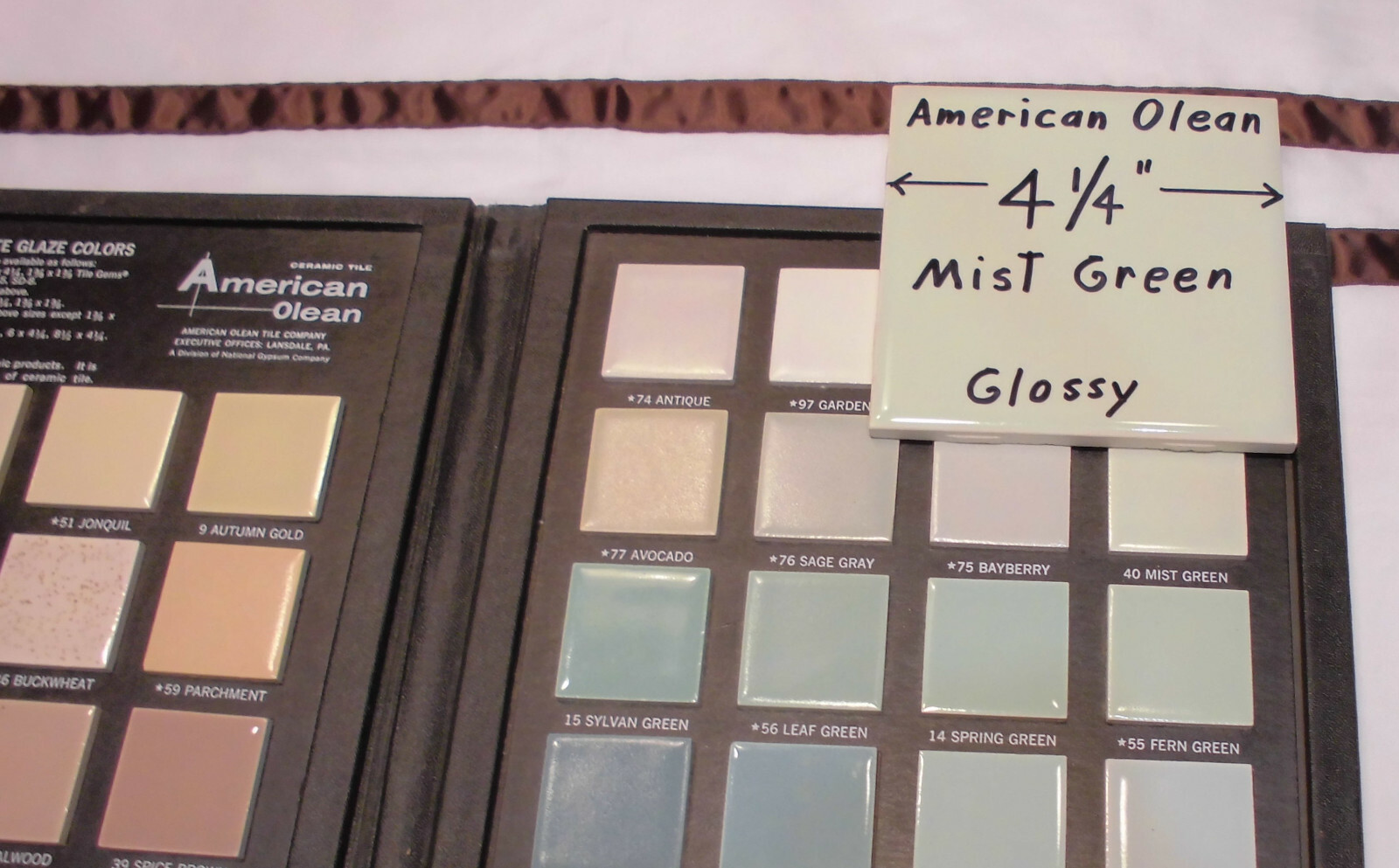 1 pc. Mist Light Green: Glossy Ceramic Tile by American Olean 4-1/4″ NOS
