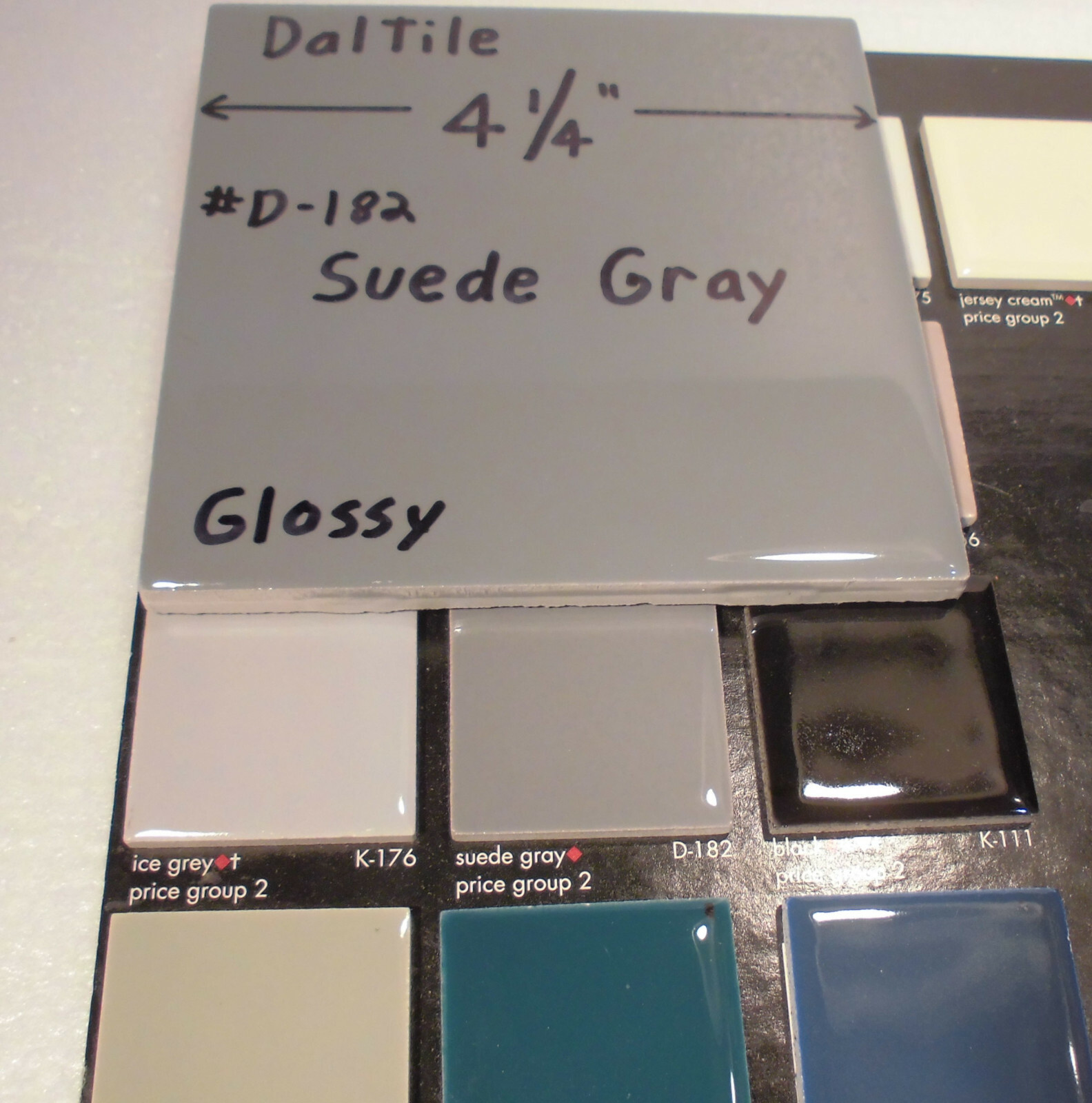 1 pc. Suede Gray; Glossy Ceramic Tile by Daltile; 4-1/4″ New Stock, darker gray