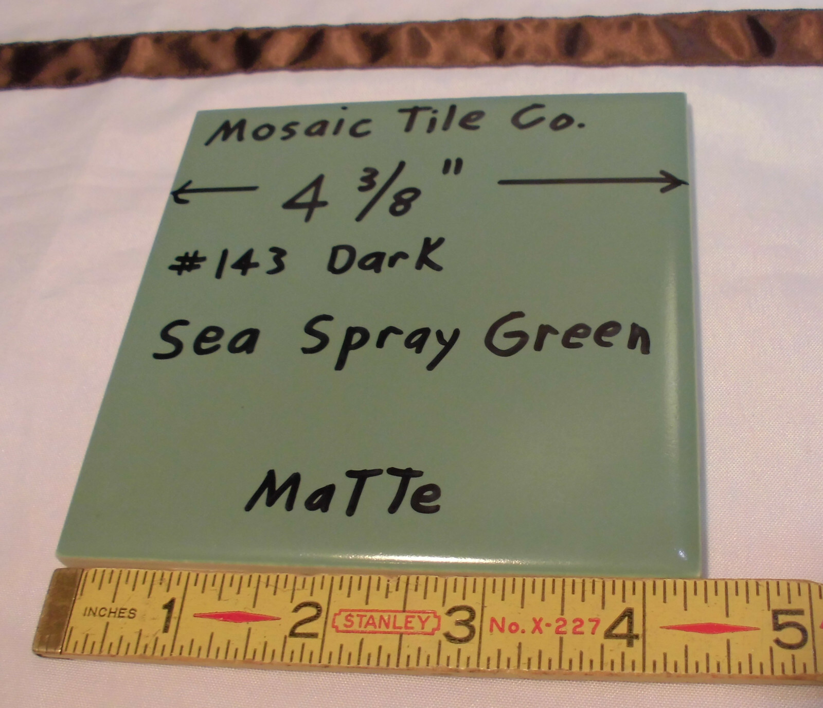 1 pc. *Dark Sea Spray Green* Matte Ceramic Tile 4-3/8″ by The Mosaic Co. “NOS”