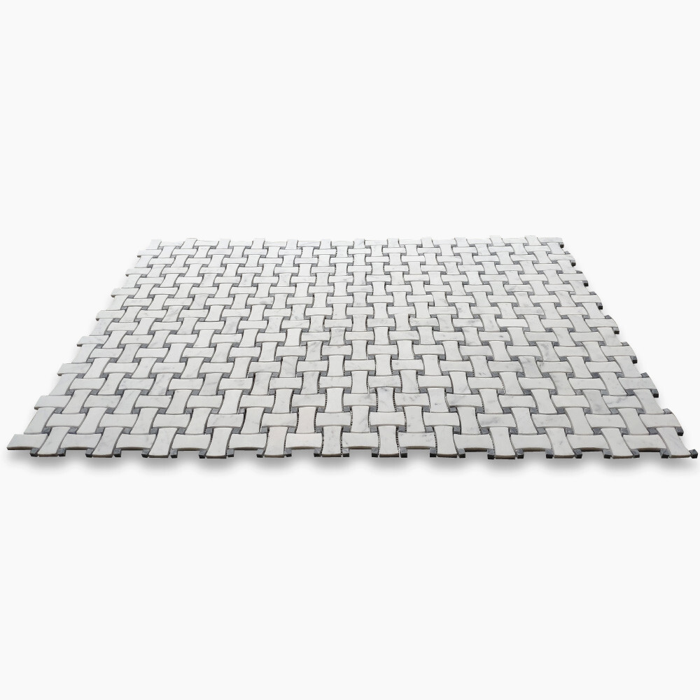C677XH Carrara White Marble DogBone Basketweave Mosaic Tile Grey Dots Honed
