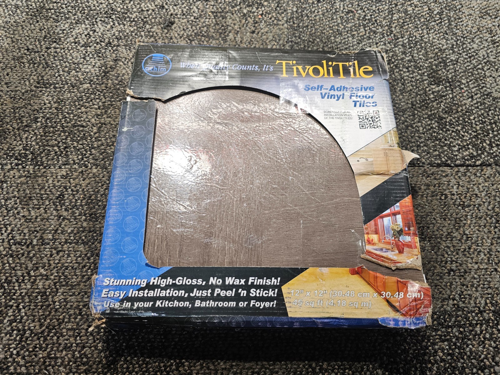 (QTY 45) Achim FTVWD22945 12 x 12 in. Tivoli Self Adhesive Vinyl Floor Tiles