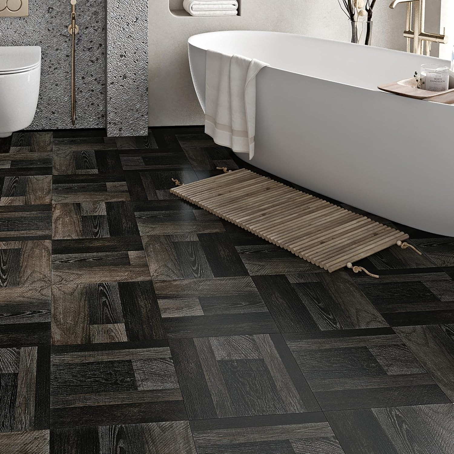 Retro Black Peel and Stick Floor Tile 12×12 4-Tiles Luxury Vinyl Plank