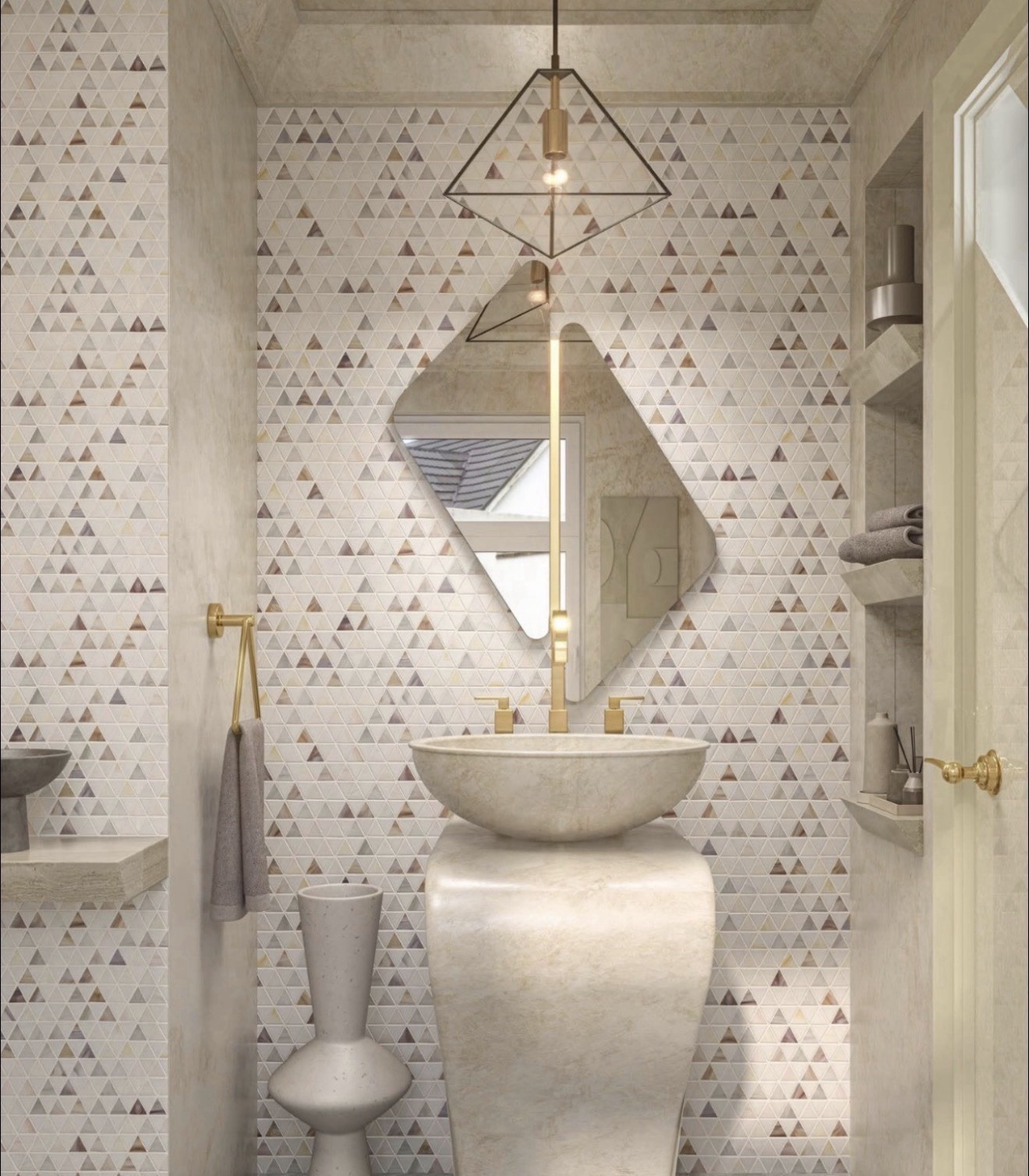 Artistic Tile Trombone Triangles Pink Blend Glass Mosaic Luxury Tile Sheets
