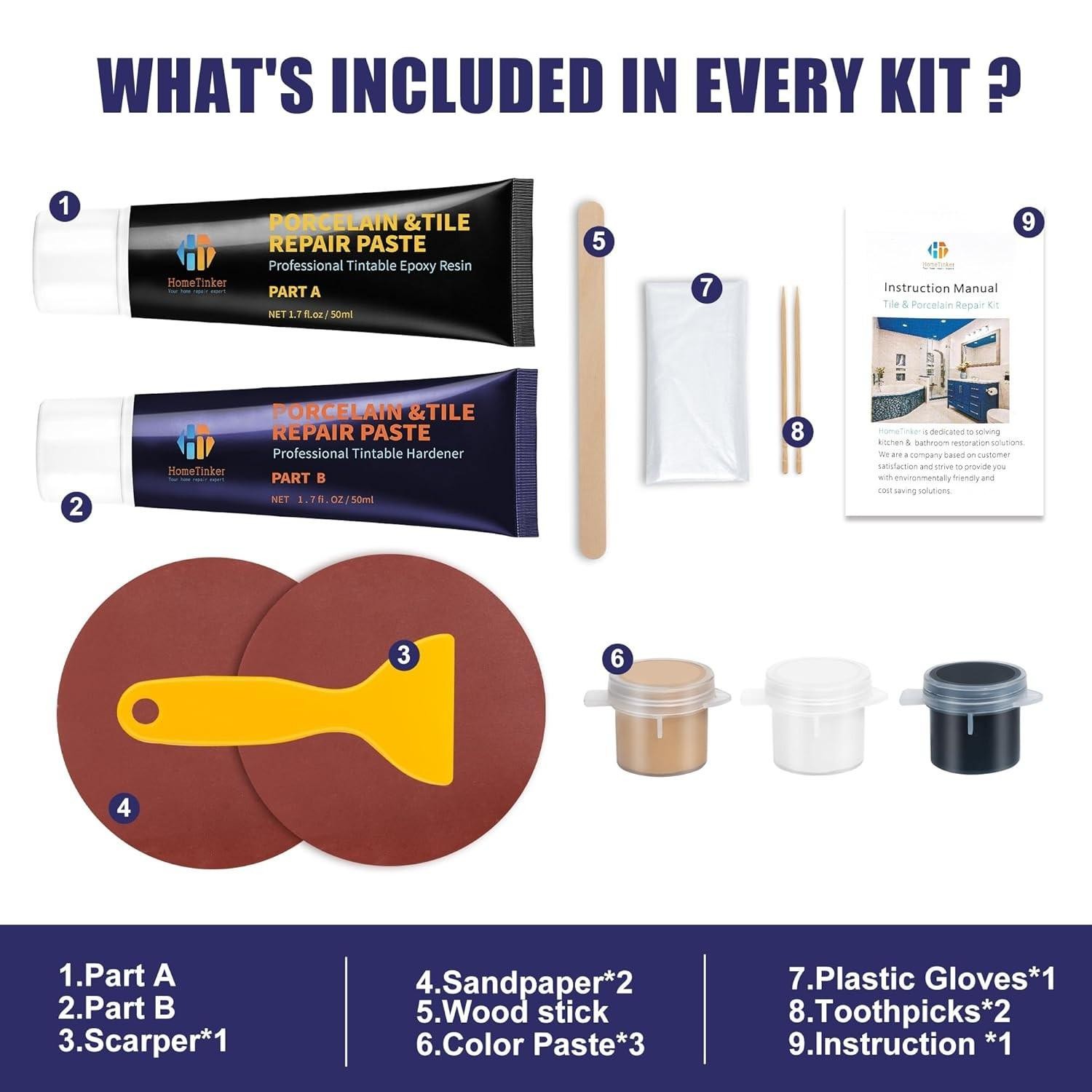 Tile Repair Kit & Granite Quartz Countertop Chip Repair Kit Color Match Marble