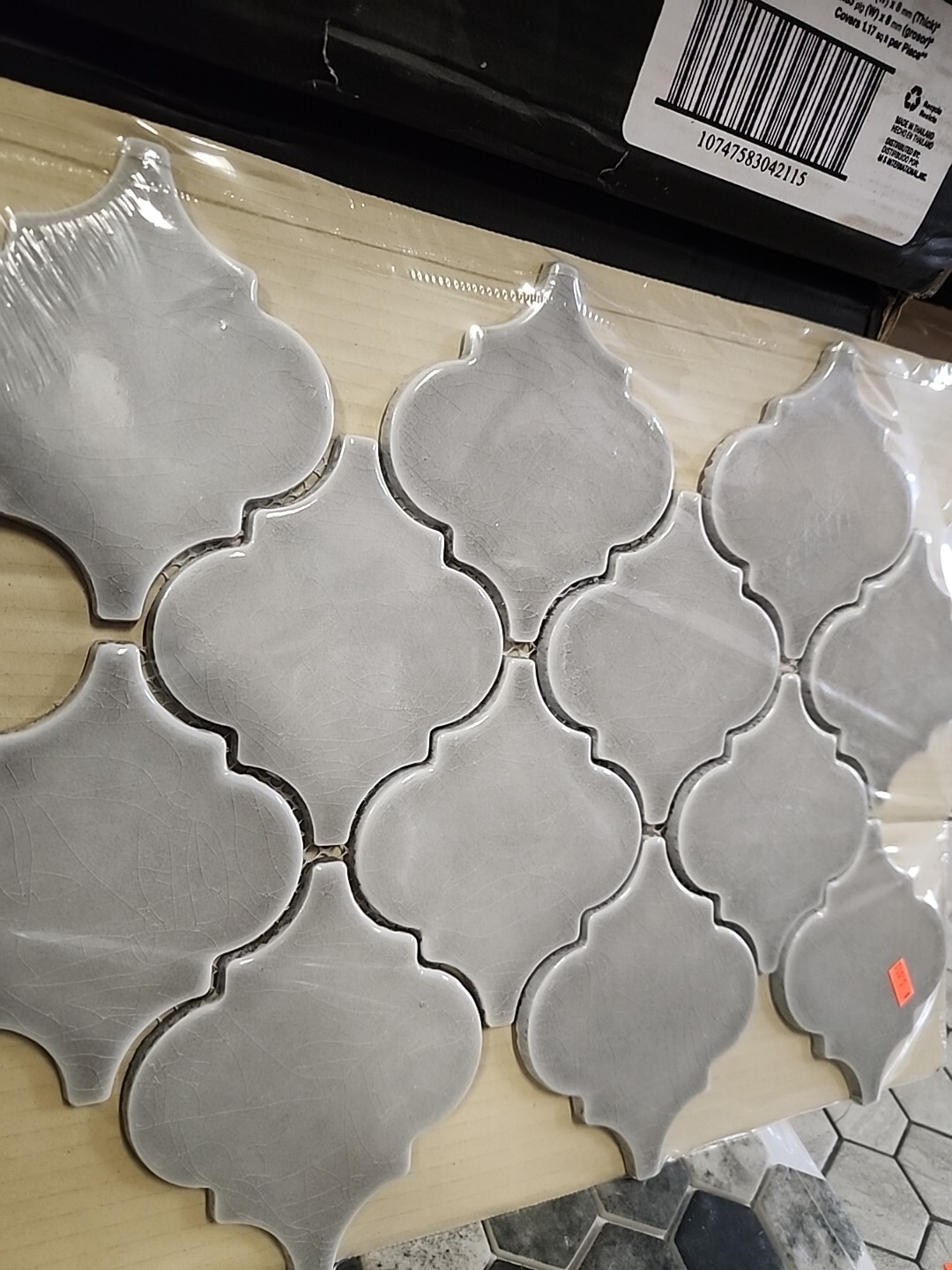 Dove Gray Arabesque 15.5 In (L) x 10.83 In (W) x 8 mm Glossy Ceramic Mesh Mosaic