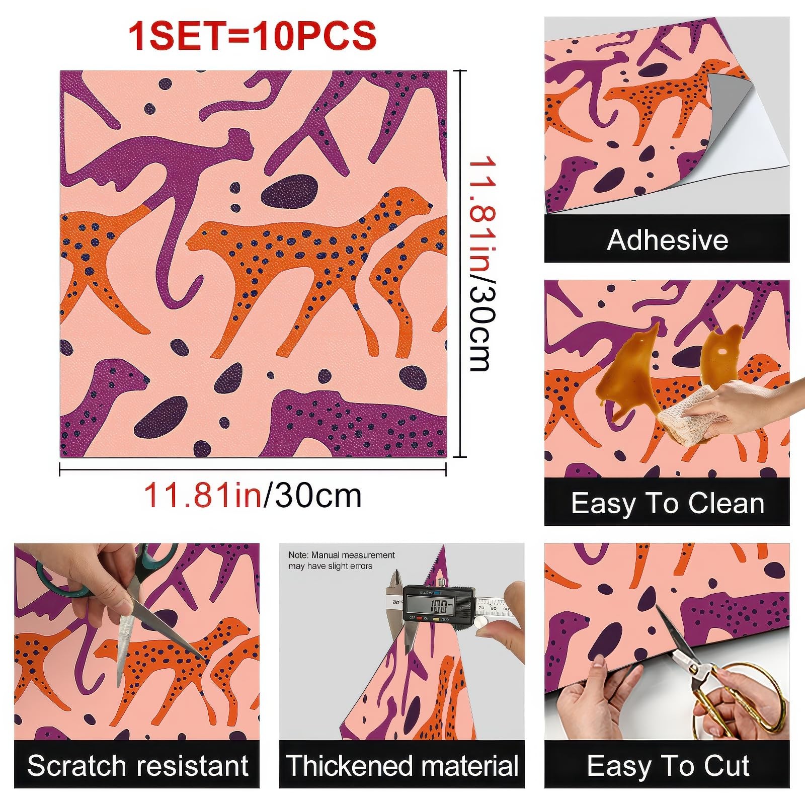 10PCS 12×12 Inch Abstract Cheetah Pattern in Purple and Orange on Pink Floor …
