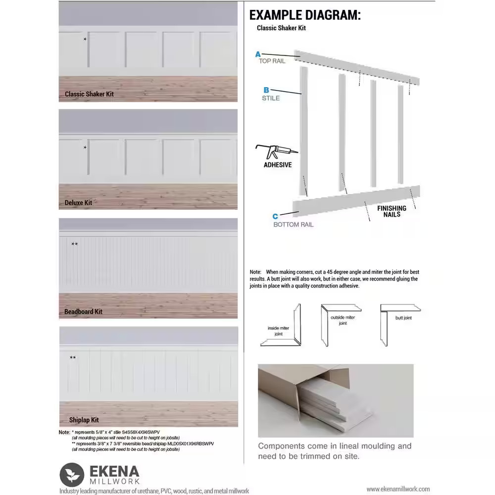 5/8 In. X 96 In. X 104 In. Expanded Cellular PVC Classic Shaker Moulding Kit (Fo