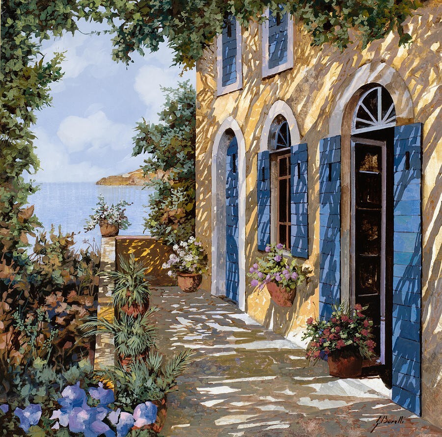 ceramic tile mural backsplash medallion Tuscany terrace garden Mediterranean sea