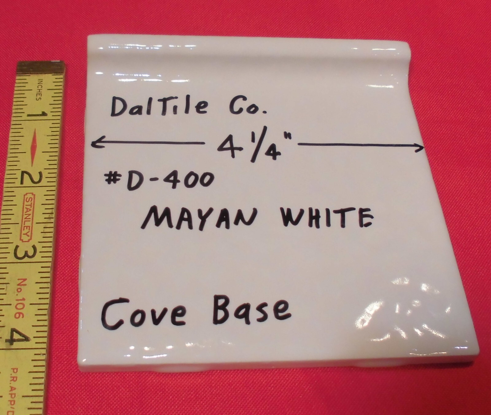 1 pc. Mayan White: Cove Base Ceramic Tile: Daltile 4-1/4″ Big Bumps, Dimple NEW