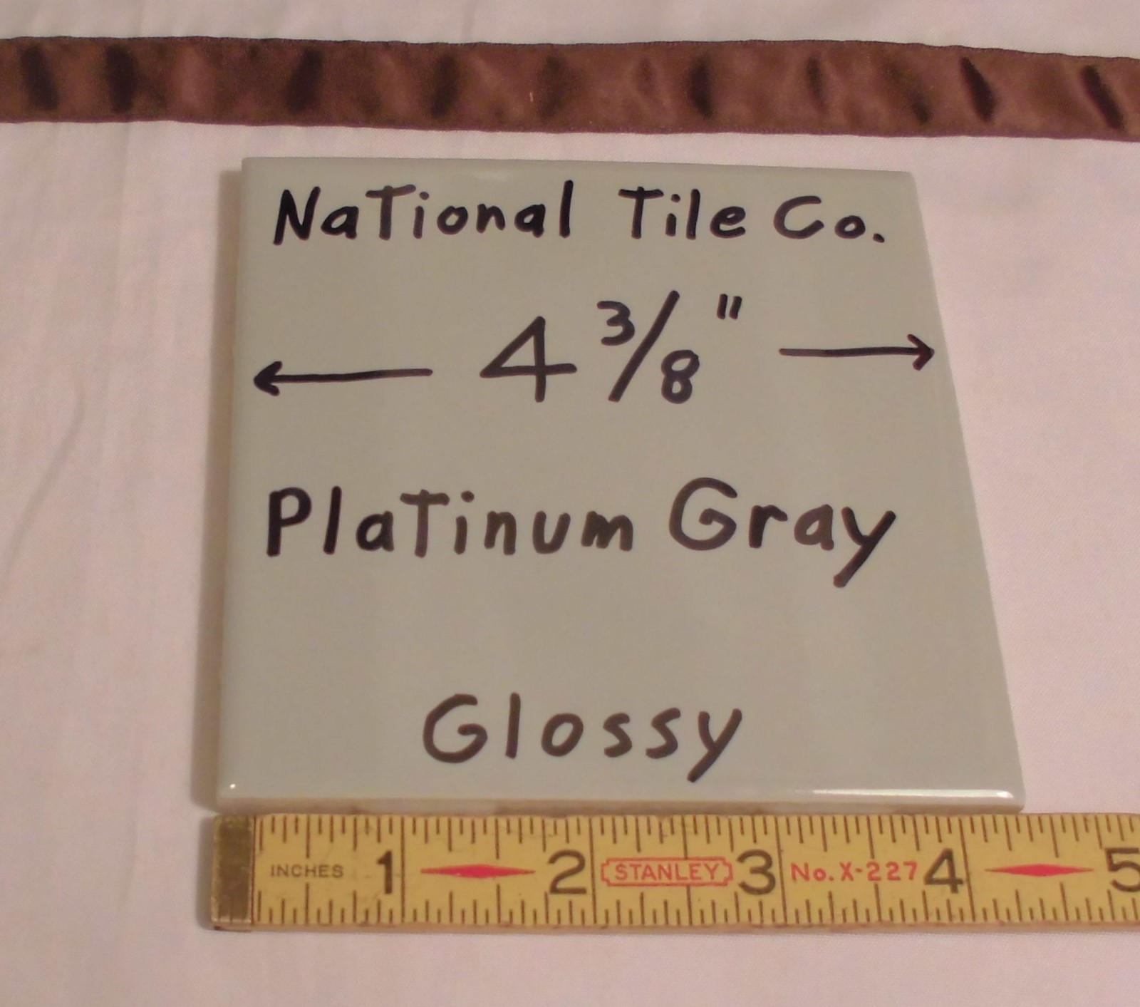 1 pc. Slate Gray-Platinum Gray: Glossy Ceramic Tile 4-3/8″ National Tile Co.