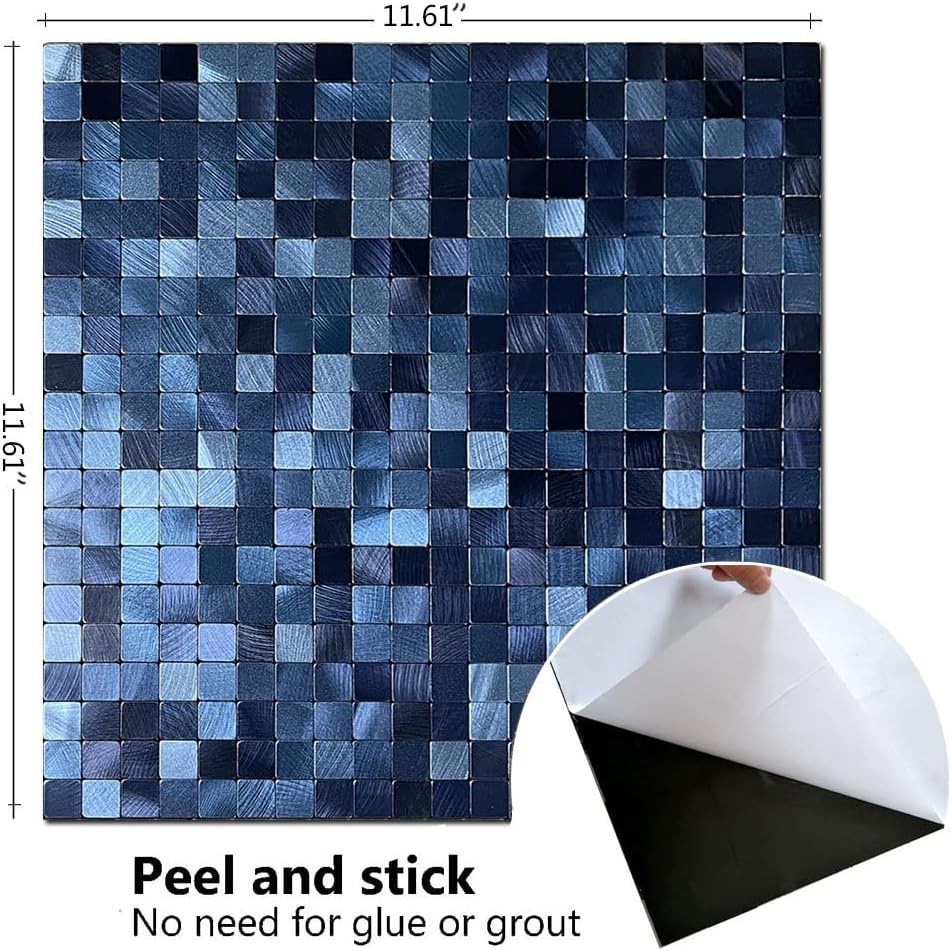 XUANINY 5-Sheet Peel and Stick Backsplash Tiles Dark Blue Surface Aluminum Mo…