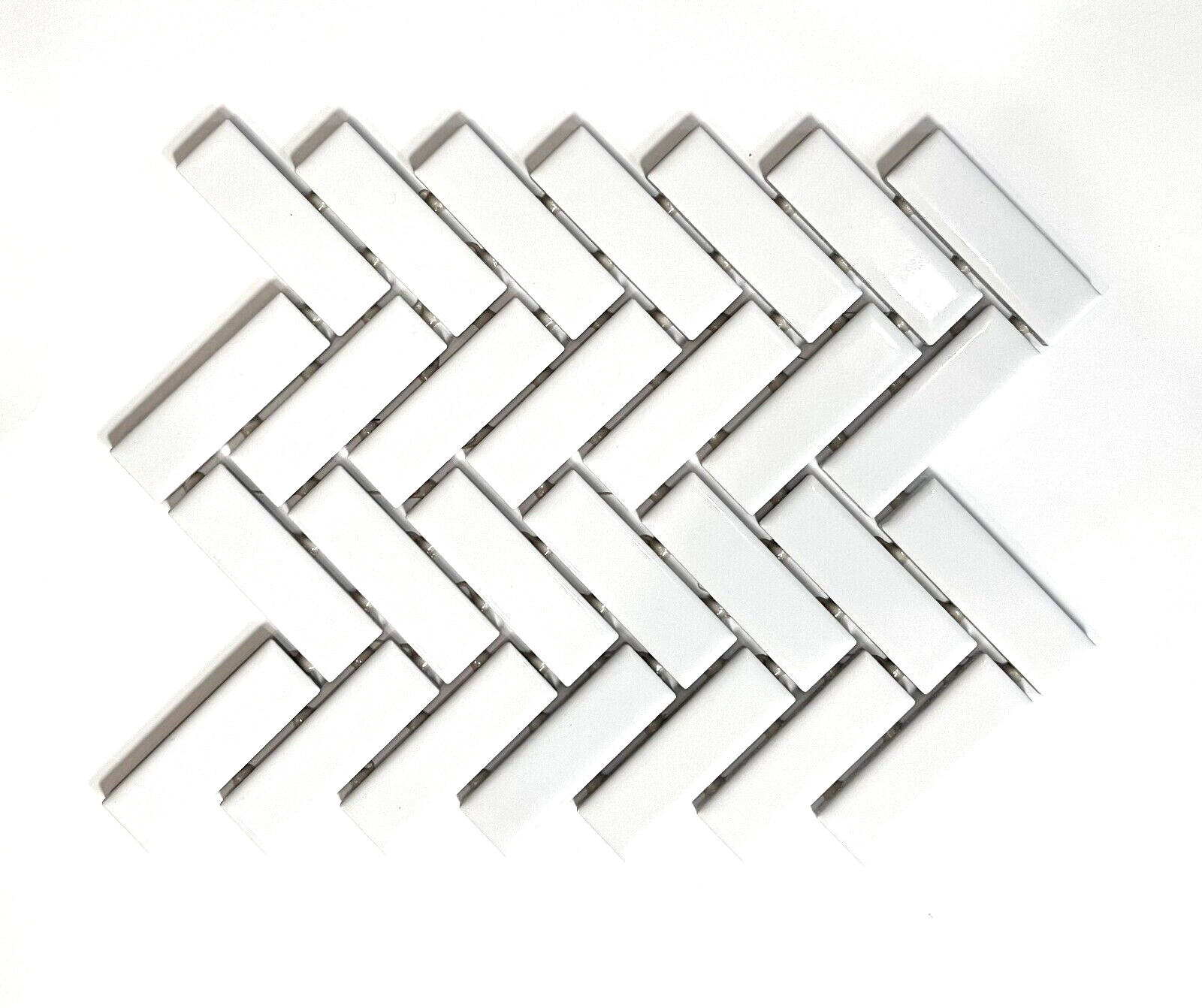1×3 White Shiny Herringbone Ceramic Mosaic Dot Mount Wall Floor Tile (1 piece)