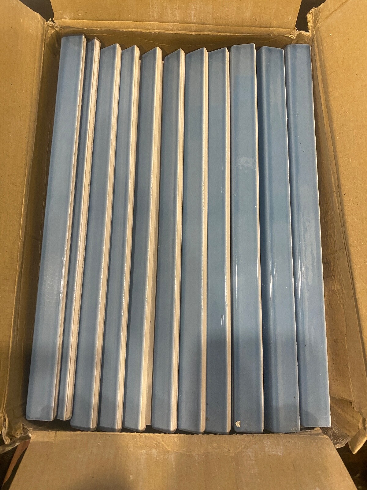 TILEBAR: CERA TILE 2″X12″ LOFT TORELLO BLUE CHAIR RAIL TILE DEADSTOCK OPENBOX