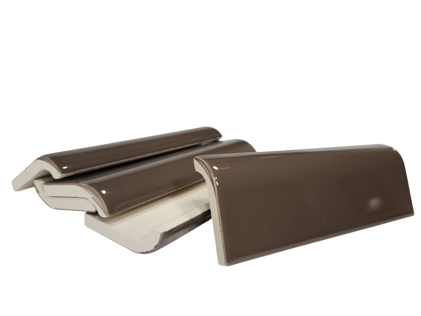 Brown Ceramic Tile Bullnose Mudcap Subway Edge Trim Vintage Mud Cap Curved Edge