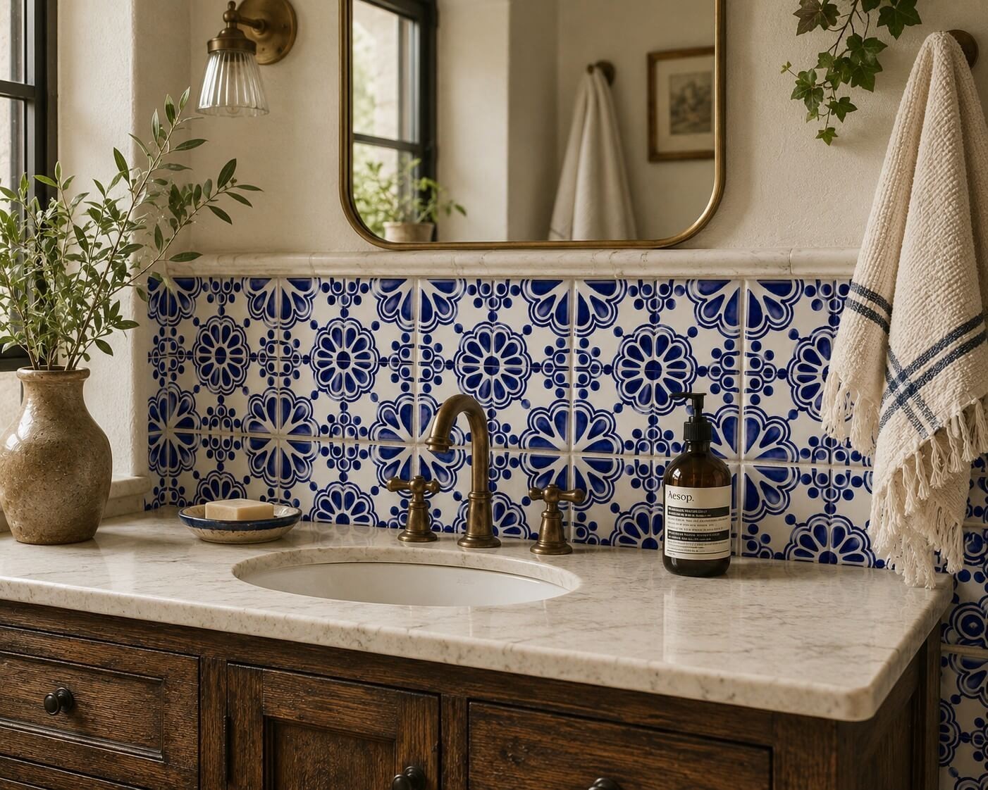 Cobalt Rosette Medallion Talavera Tile 4.25” x 4.25” | Handmade Mexican Tile