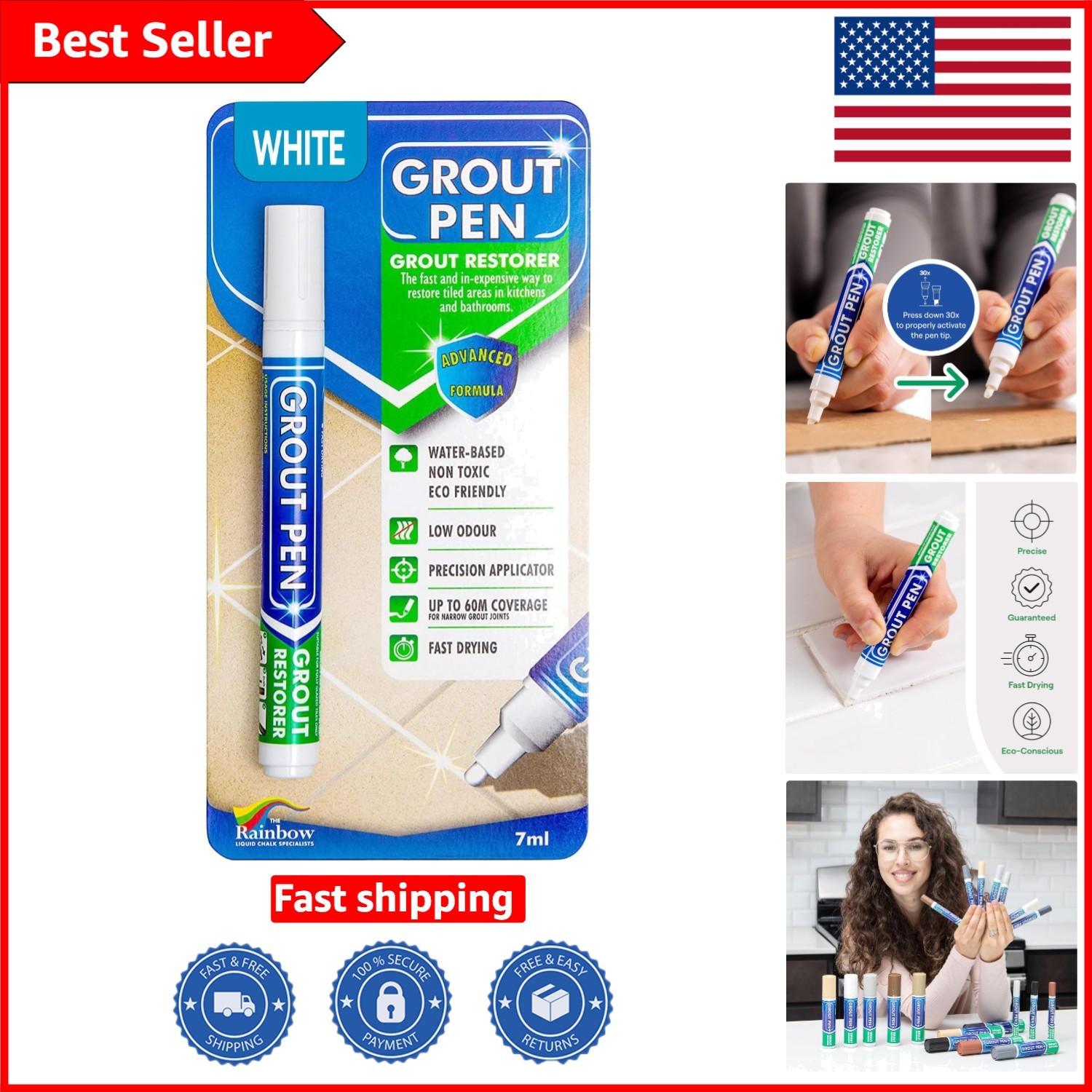 Renovate Grout with White Grout Pen – Long Lasting Ink for Various Surfaces