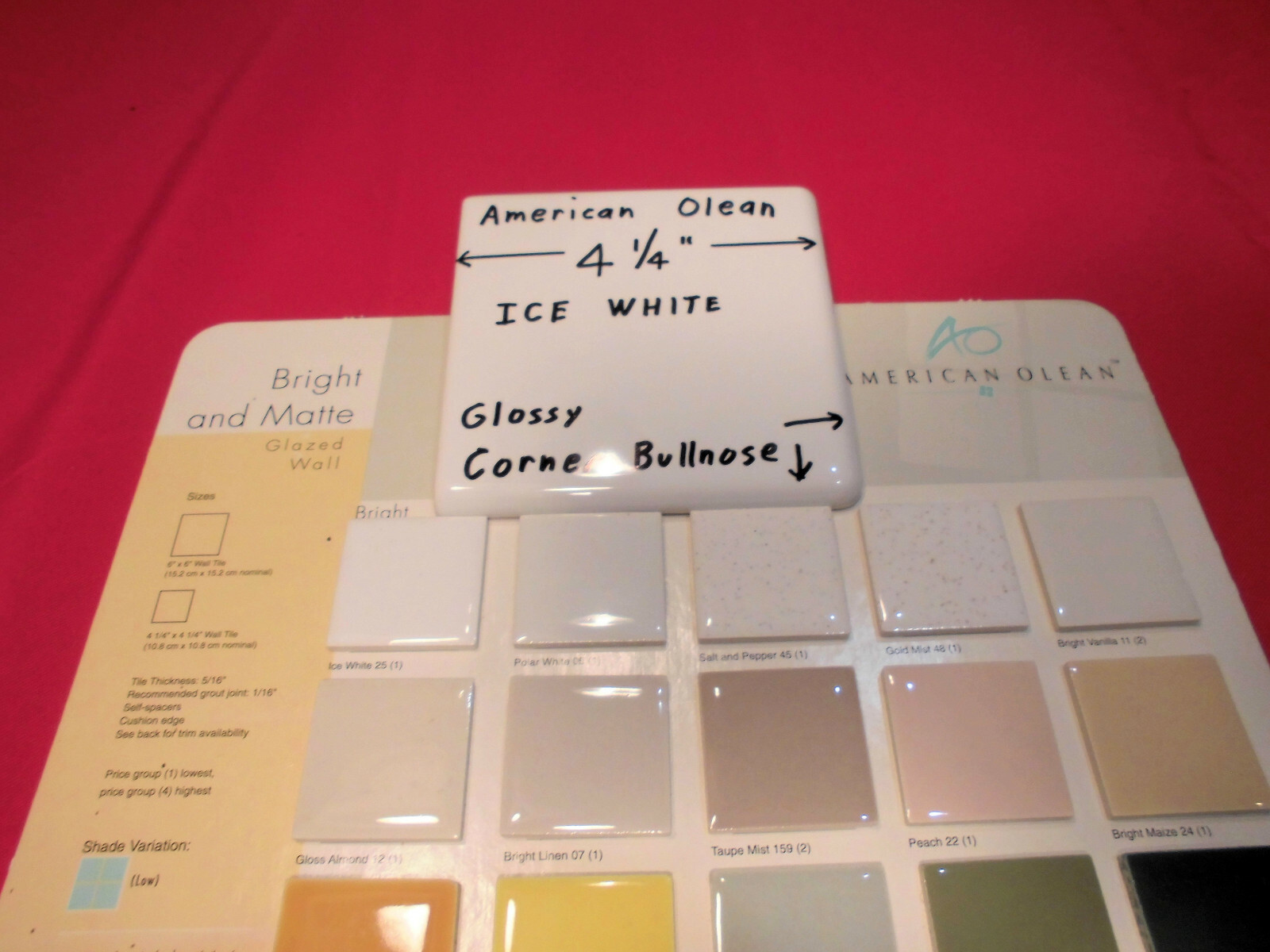1 pc. *Ice White* Ceramic Tile Corner Bullnose by American Olean 4-1/4″ New