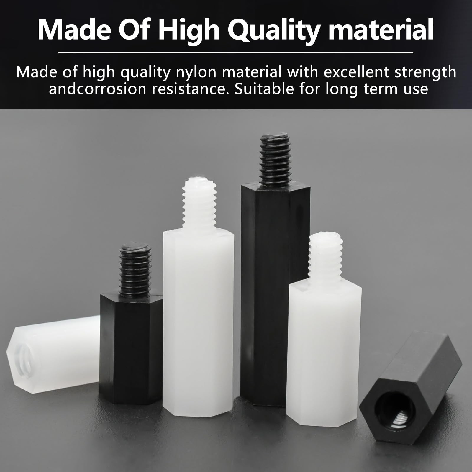 400pcs Hex Male Female Nylon Spacers Standoffs Assortment M4, Black and white