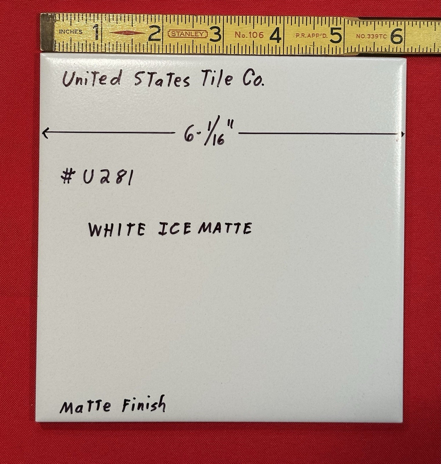 1 pc. White Ice: 6-1/16″ Matte Ceramic Tile by United States Tile Co. #U281, NEW