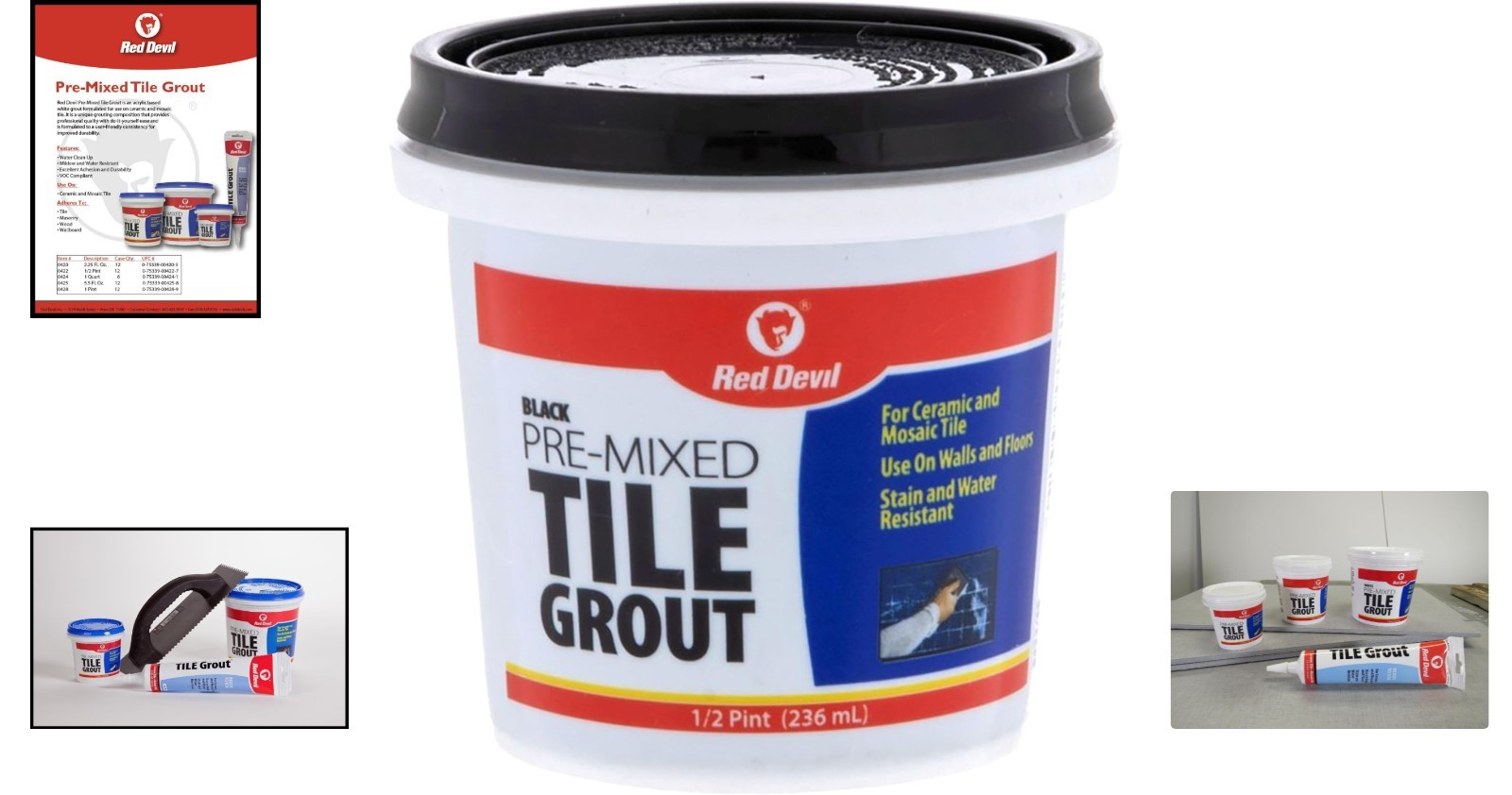Pre-Mixed Tile Grout Black 8 Fl Oz for Walls & Floors, Acrylic, Water Resistant