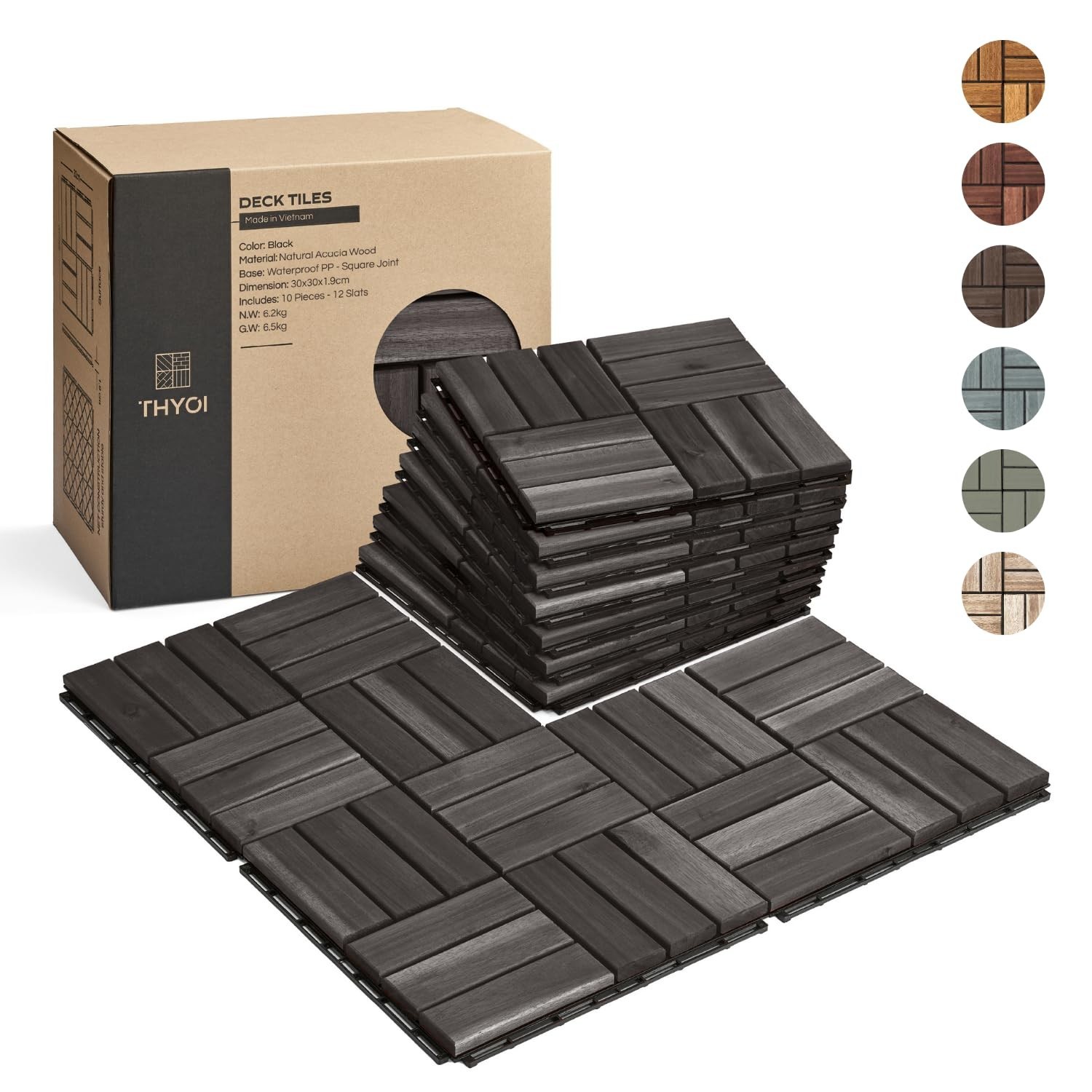 10 Pcs Deck Tiles, Patio Flooring – Outdoor Waterproof Acacia Wood Tiles for…