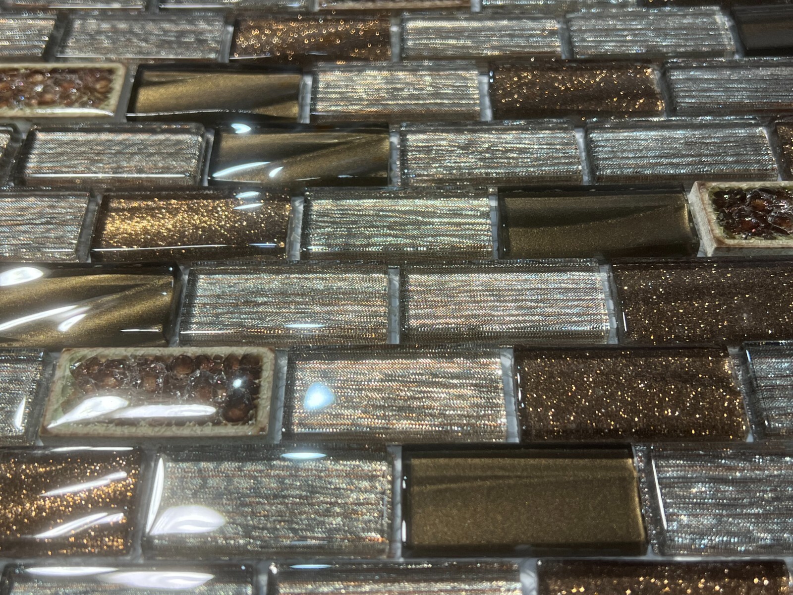 NY21 Silver/Brown Glass/Marble Rectangle Mosaic Tile Kitchen Bathroom Backsplash