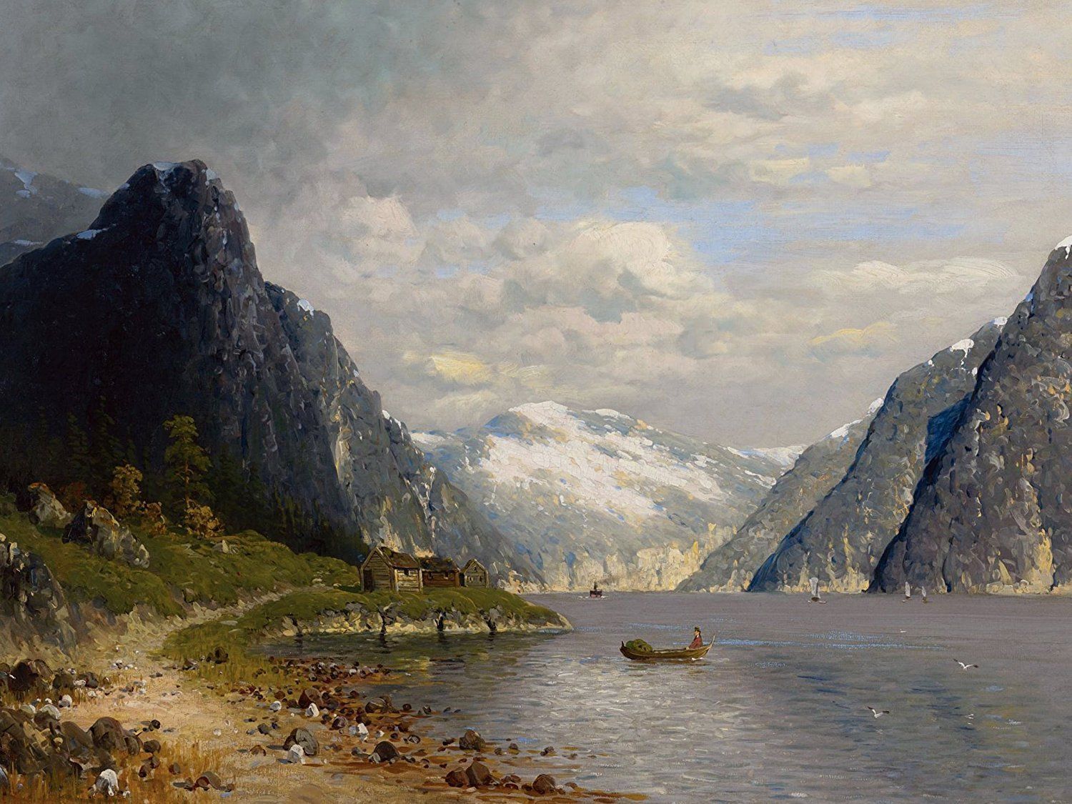 TRAVELING ACROSS A FJORD A. Normann river Tile Mural Backsplash Marble Ceramic