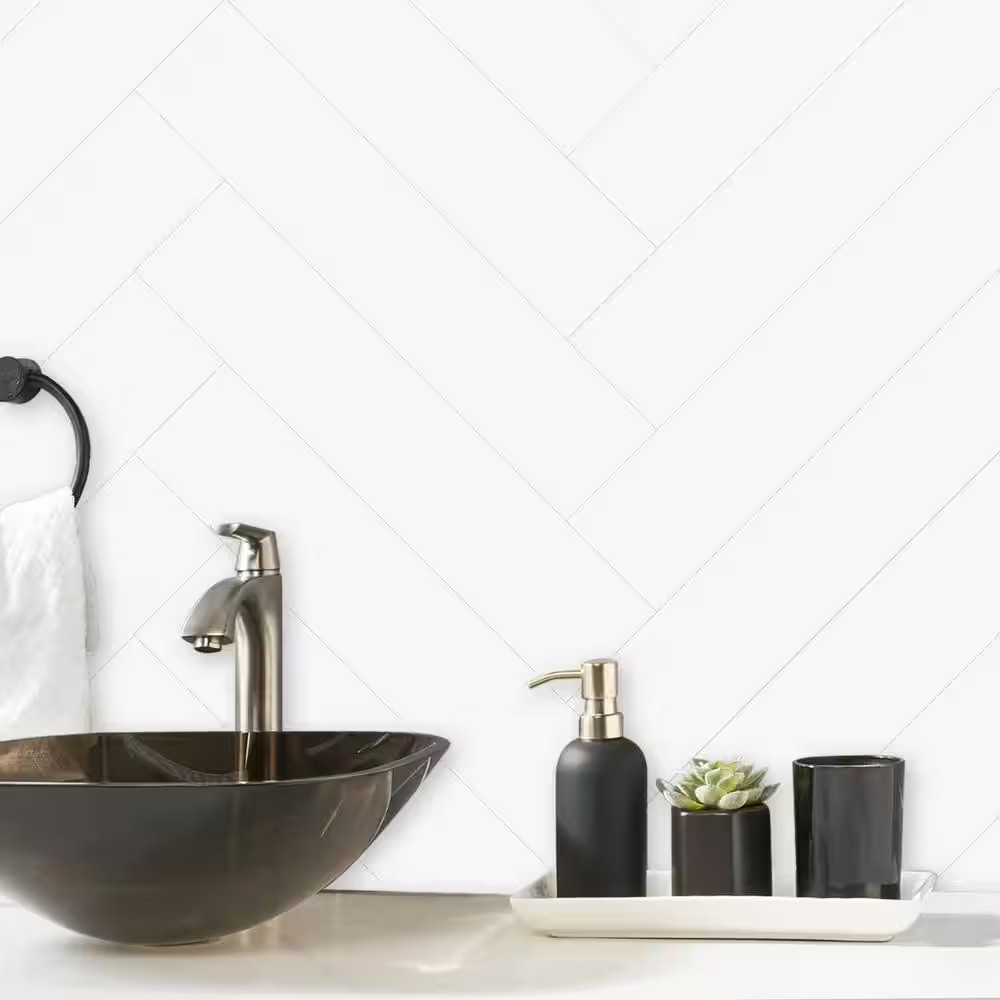White Plank 5 In. X 24 In. SPC Peel and Stick Backsplash Tile (0.8 Sq. Ft./Pack)