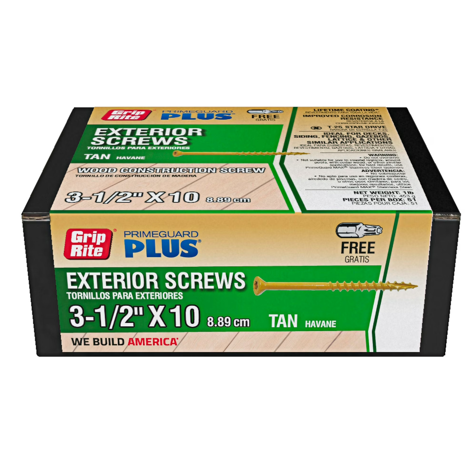 (4 pack) PrimeGuard Plus #10 x 3-1/2 in. Tan Wood to Wood Deck Screw 1lb