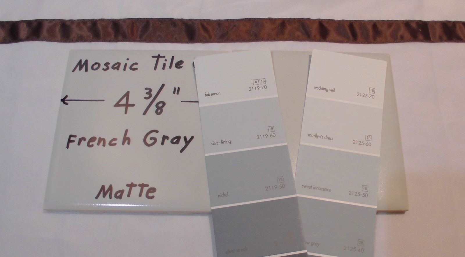 1 pc. Vintage *Light French Gray* Matte Ceramic Tile 4-3/8″ by Mosaic Co. NOS