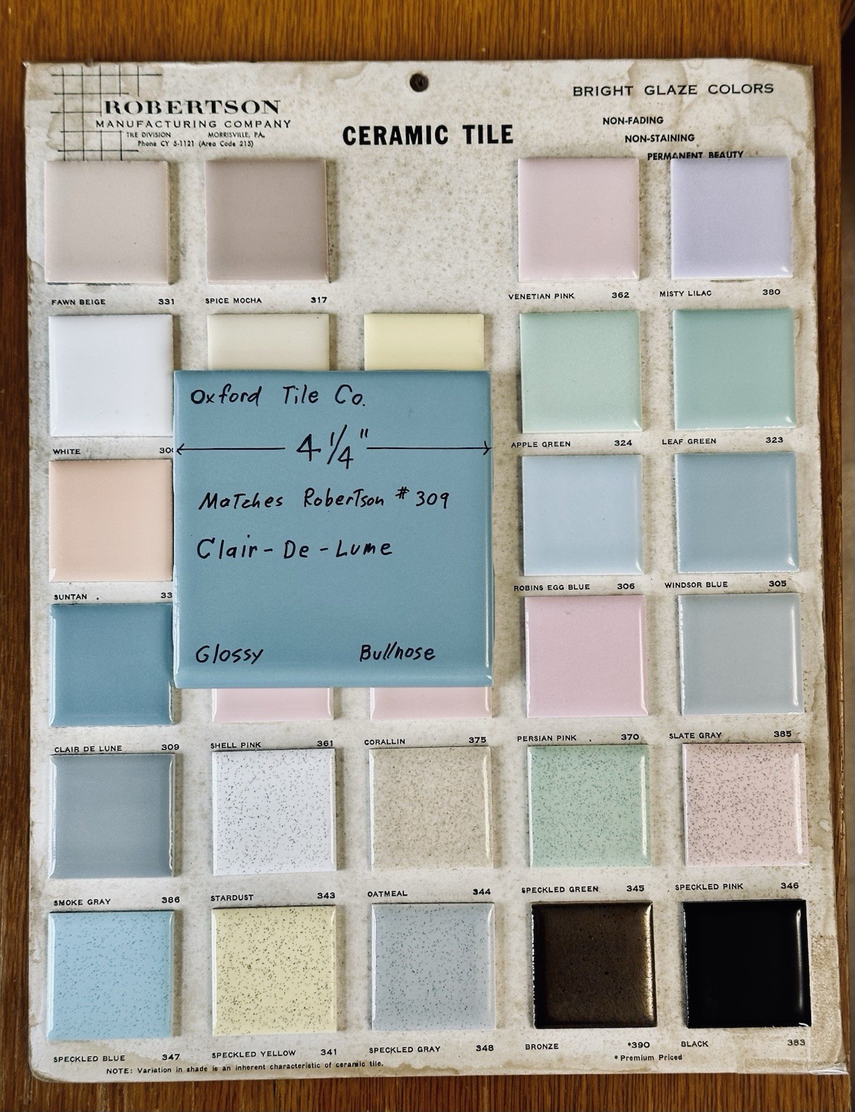 1 pc. Clair-De-Lume: 4-1/4″ Glossy Bullnose Ceramic Tile, Oxford + Robertson Co.