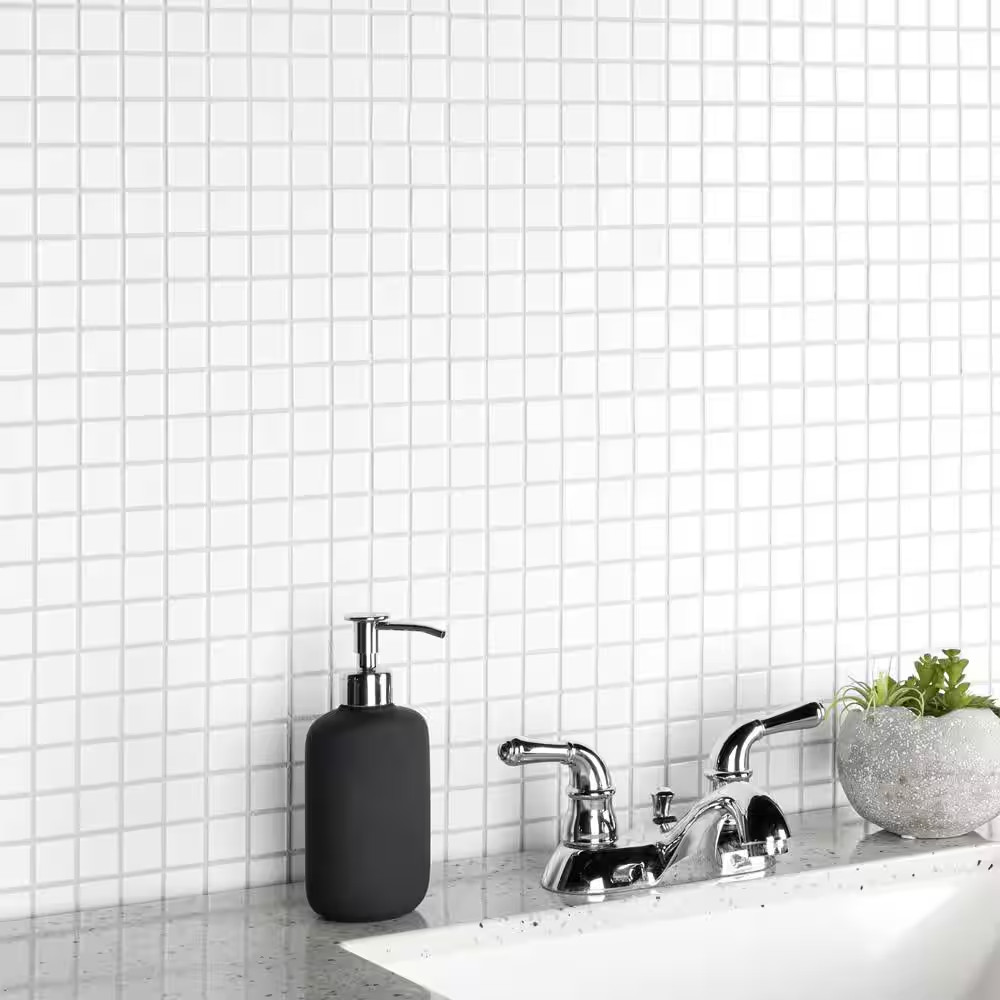 Metro 1 In. Square Matte White 10-3/4 In. X 11-3/4 In. Porcelain Mosaic Tile (9.