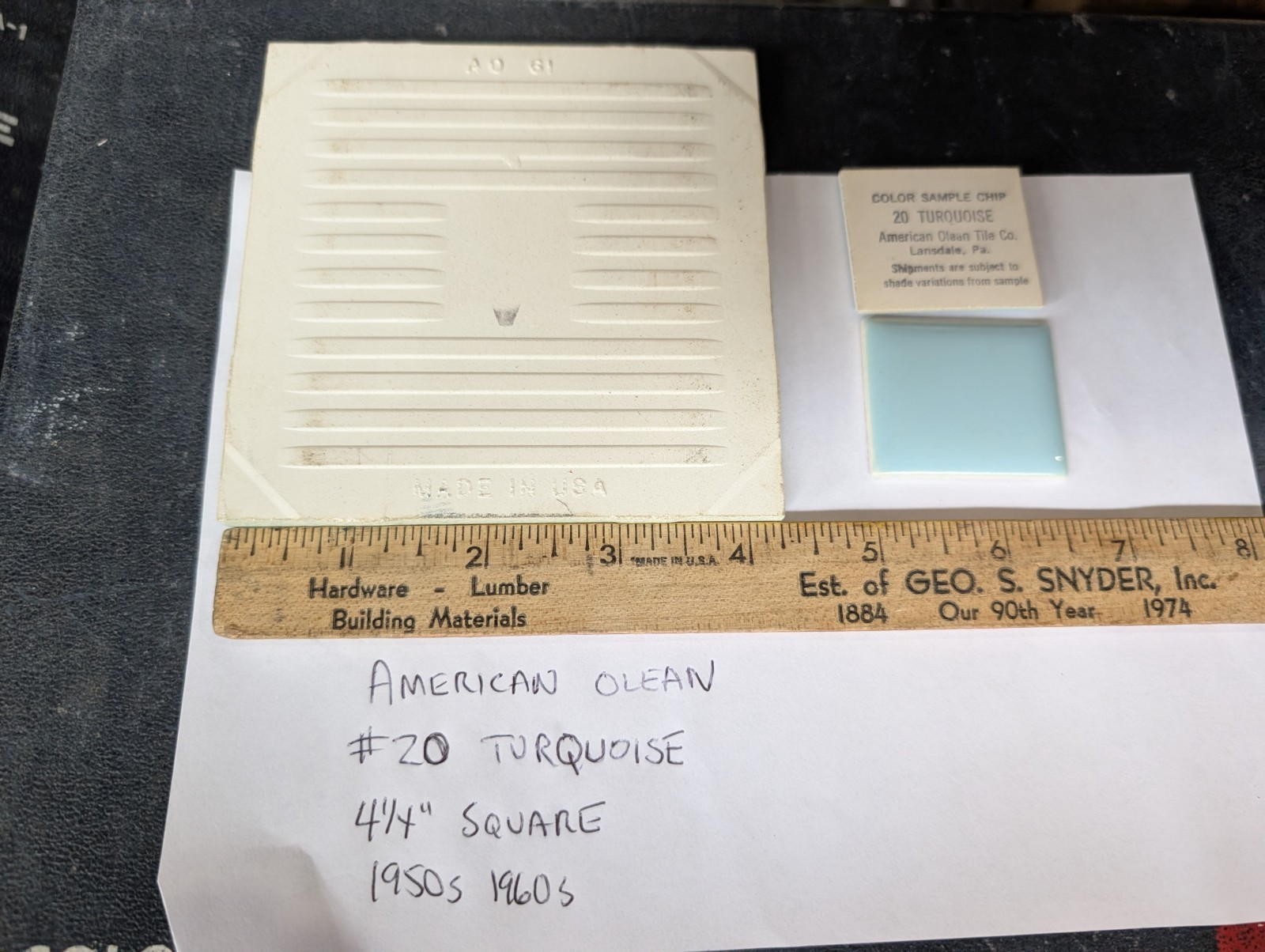 2 pcs American Olean Vintage Ceramic Wall Tile 4-1/4″ #20 “Turquoise” 1950s USA