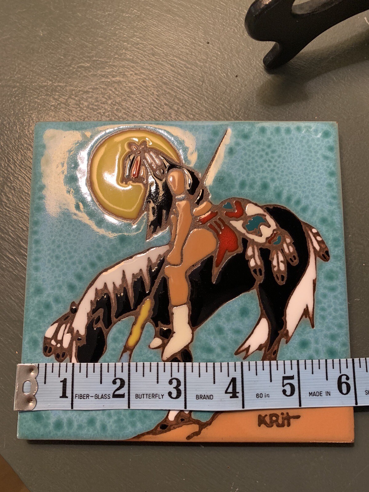 Vintage 1995 Earthtones Clay Art Tile “End Of The Trail” American Indian 6”x6”